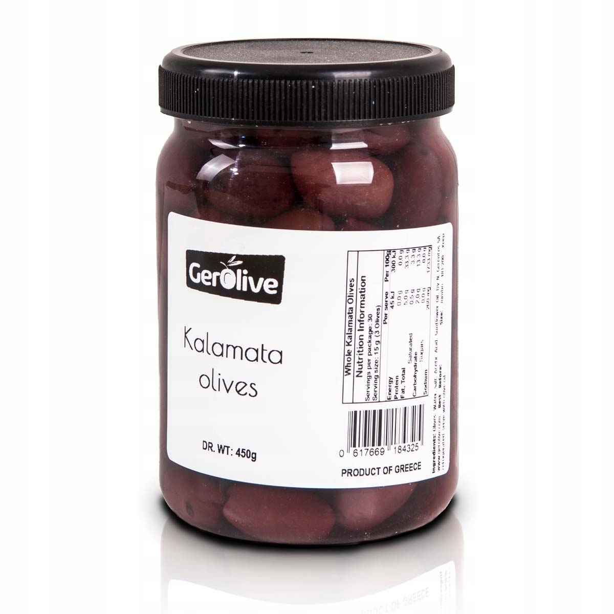 

Greckie oliwki Kalamata z pestką 450g poj. 750ml