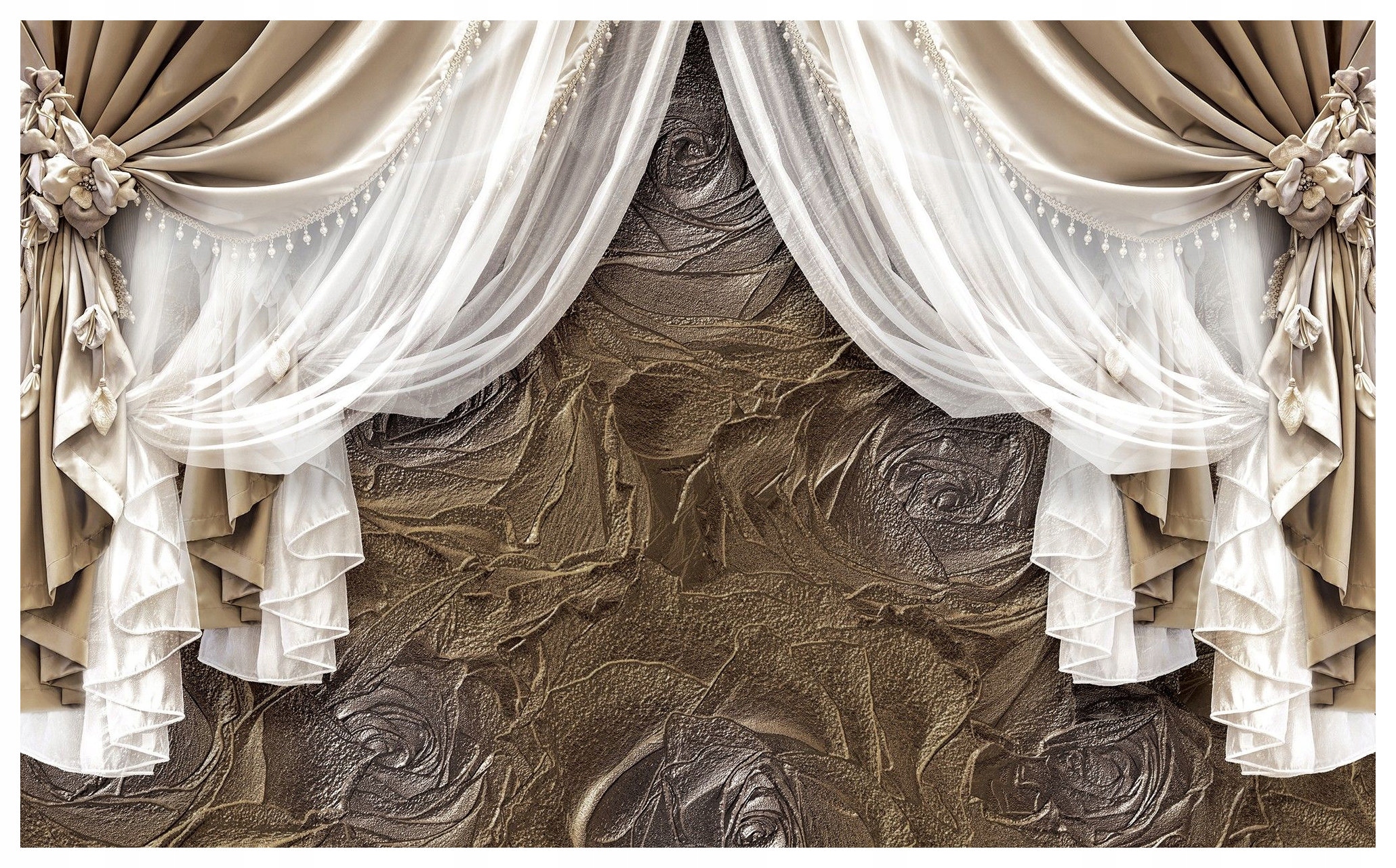 Fototapeta Béžové kvety biely tyl záclony 368x254 vinylová lepidlo