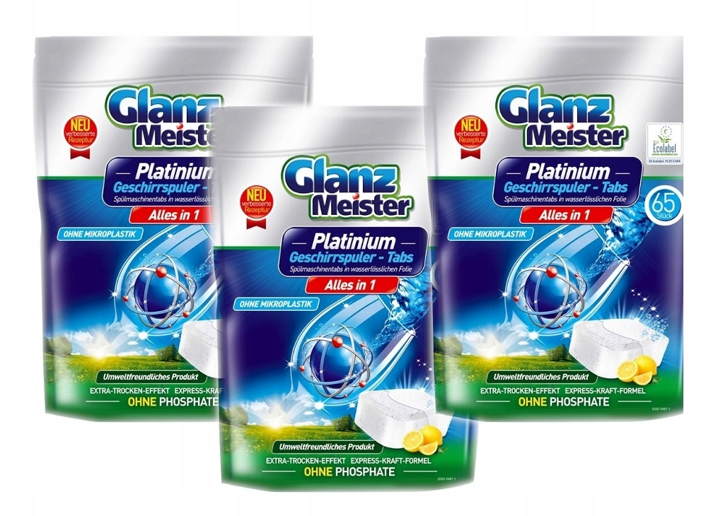 Glanz Meister Platinium Tablety do myčky nádobí 65ks x3