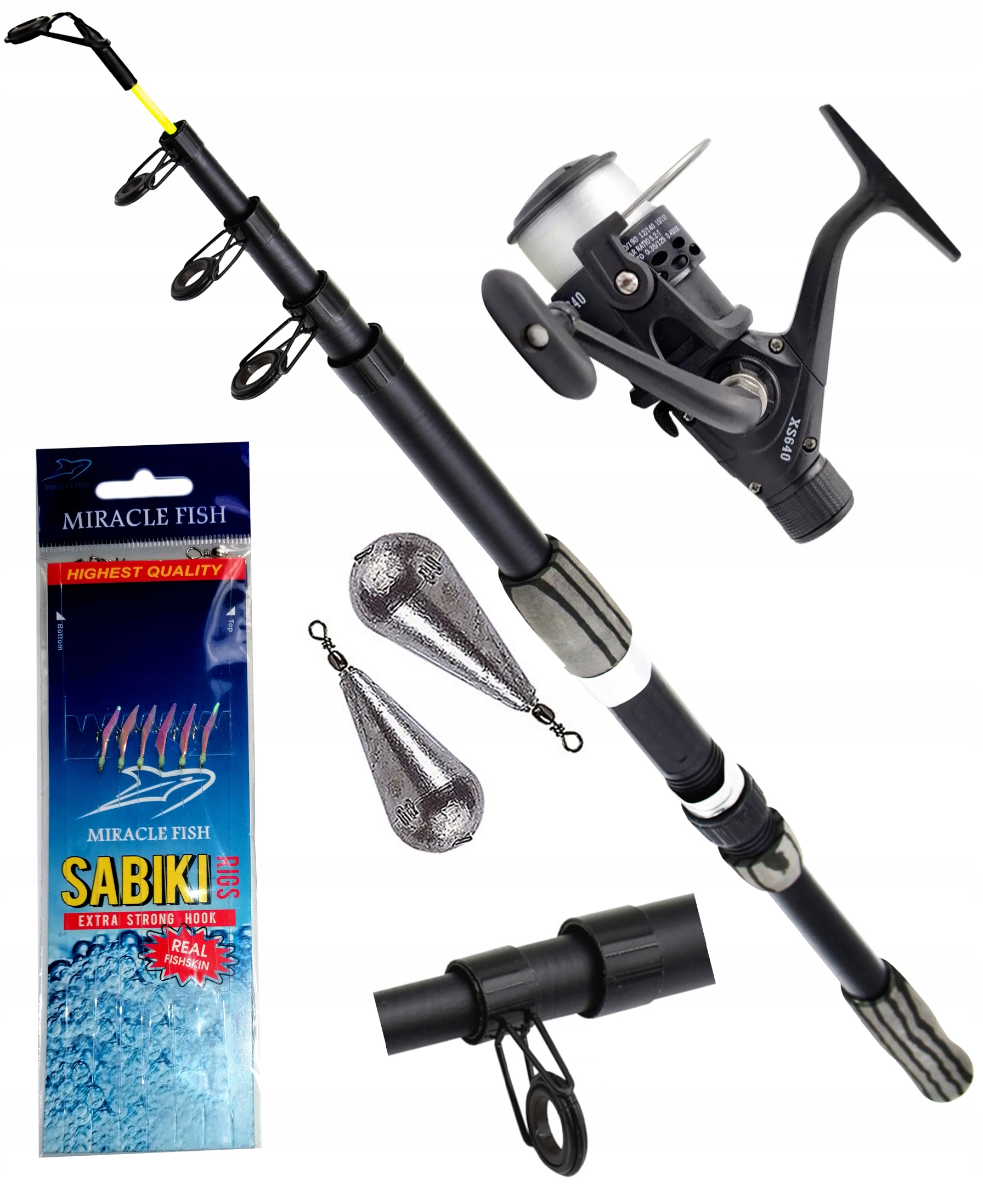 Zestaw Wędkarski na Śledzia Wędka 270TM Grunt Śledź Ciężarek kołowrotek