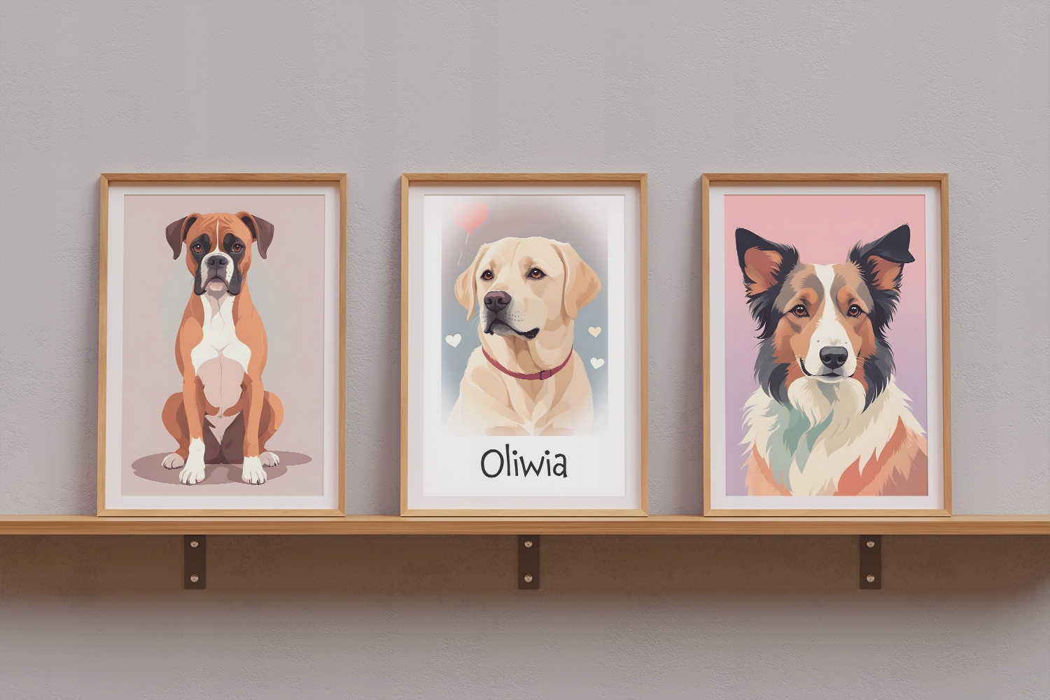 3 obrazki do pokoju dziecięcego A4 plakaty psy pieski na prezent imię Długość (cm) 30