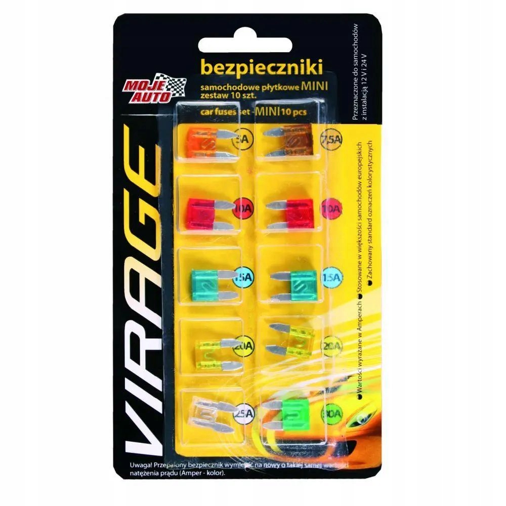 BEZPIECZNIK PŁASKI MINI ZESTAW 10 szt.