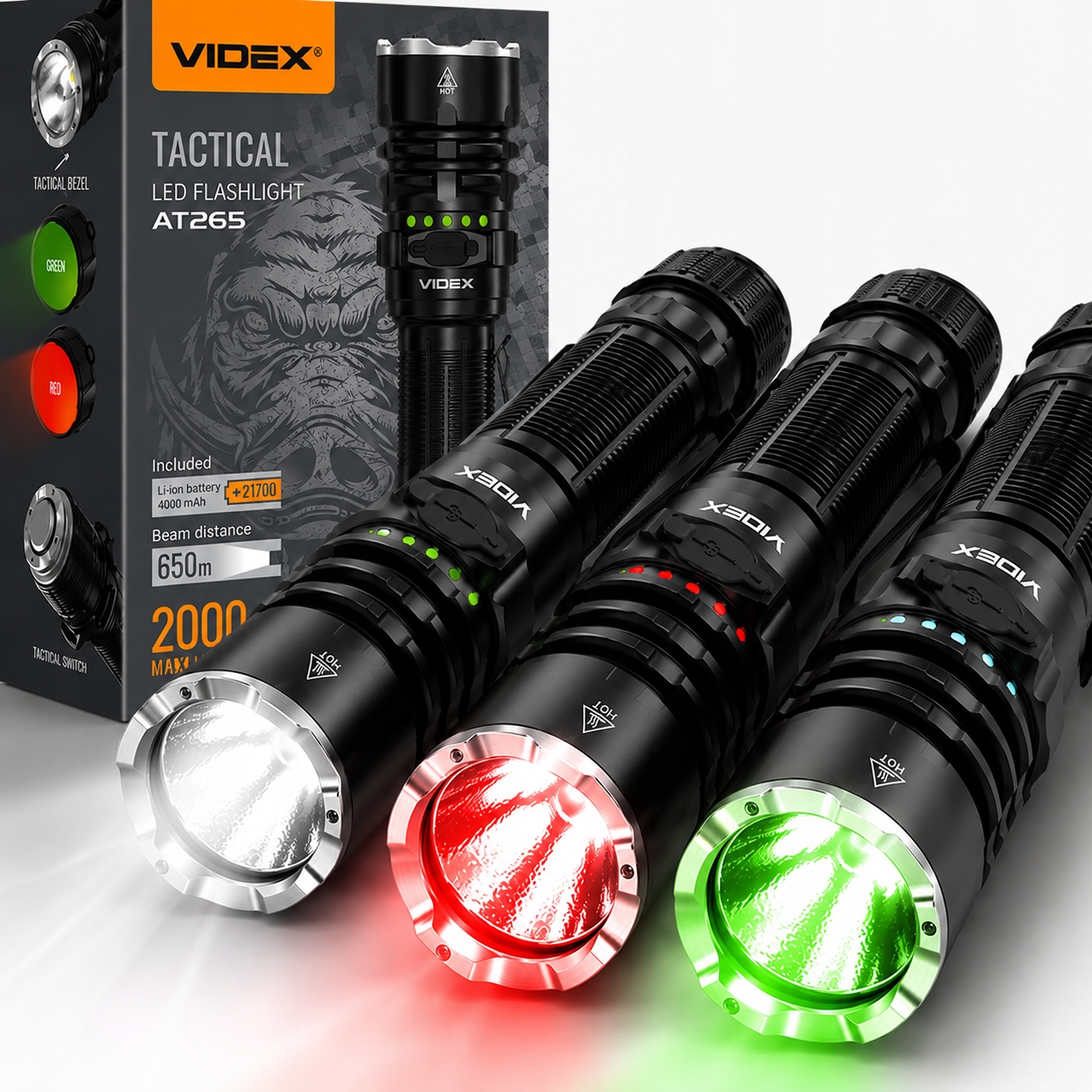 Taktická Led svítilna Silná vojenská voděodolná Videx 20W 2000lm Usb-c