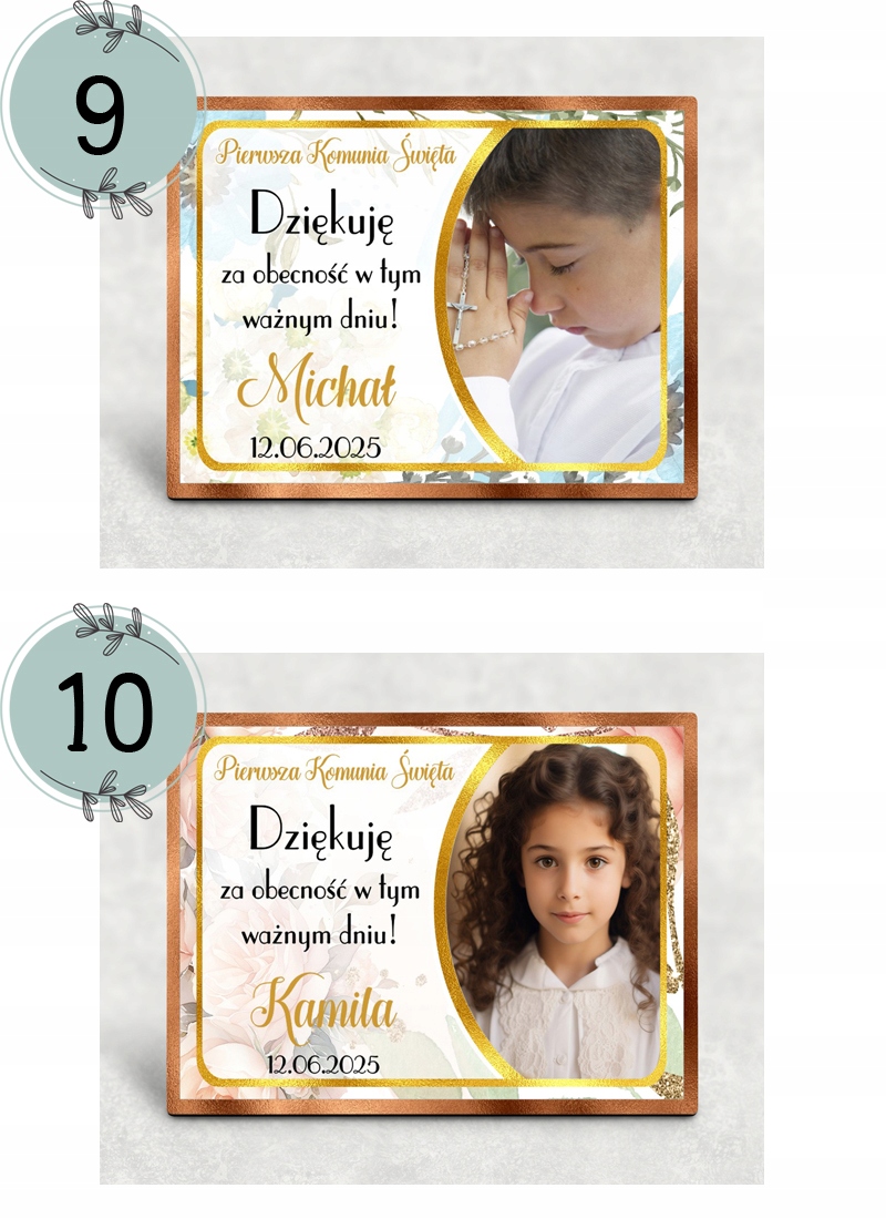 Podziękowanie jako magnes na Komunię ze zdjęciem 8 cm x 5,5 cm KOM2 Okazje komunia