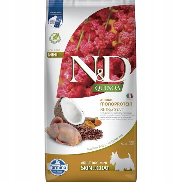 Levně N&d Quinoa Dog Gf Skin & Coat, Quail & Coconut Adult Mini 7 kg