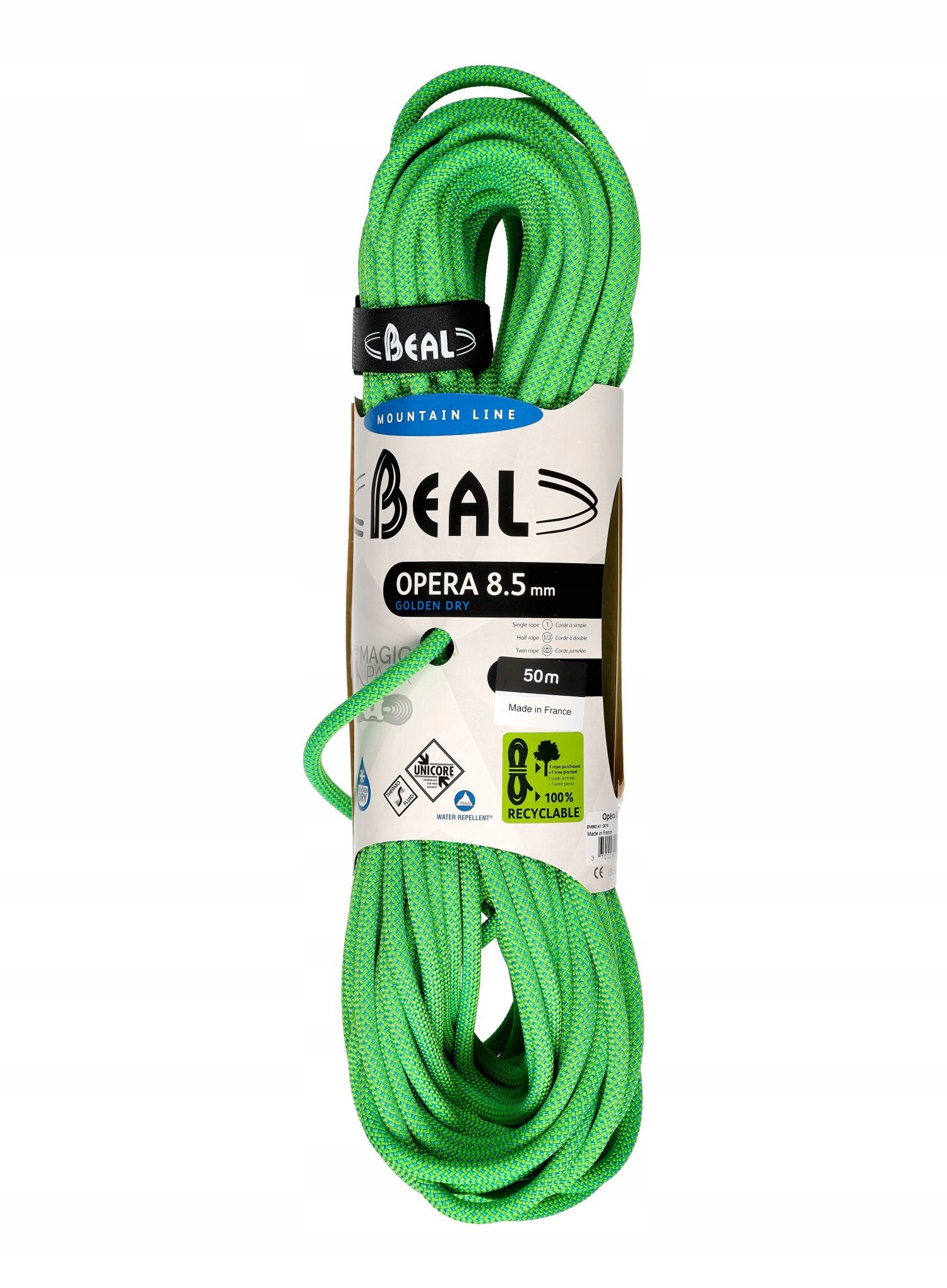 Dynamické lano Beal Opera 8,5 mm 50 m Unicore Golden Dry zelené