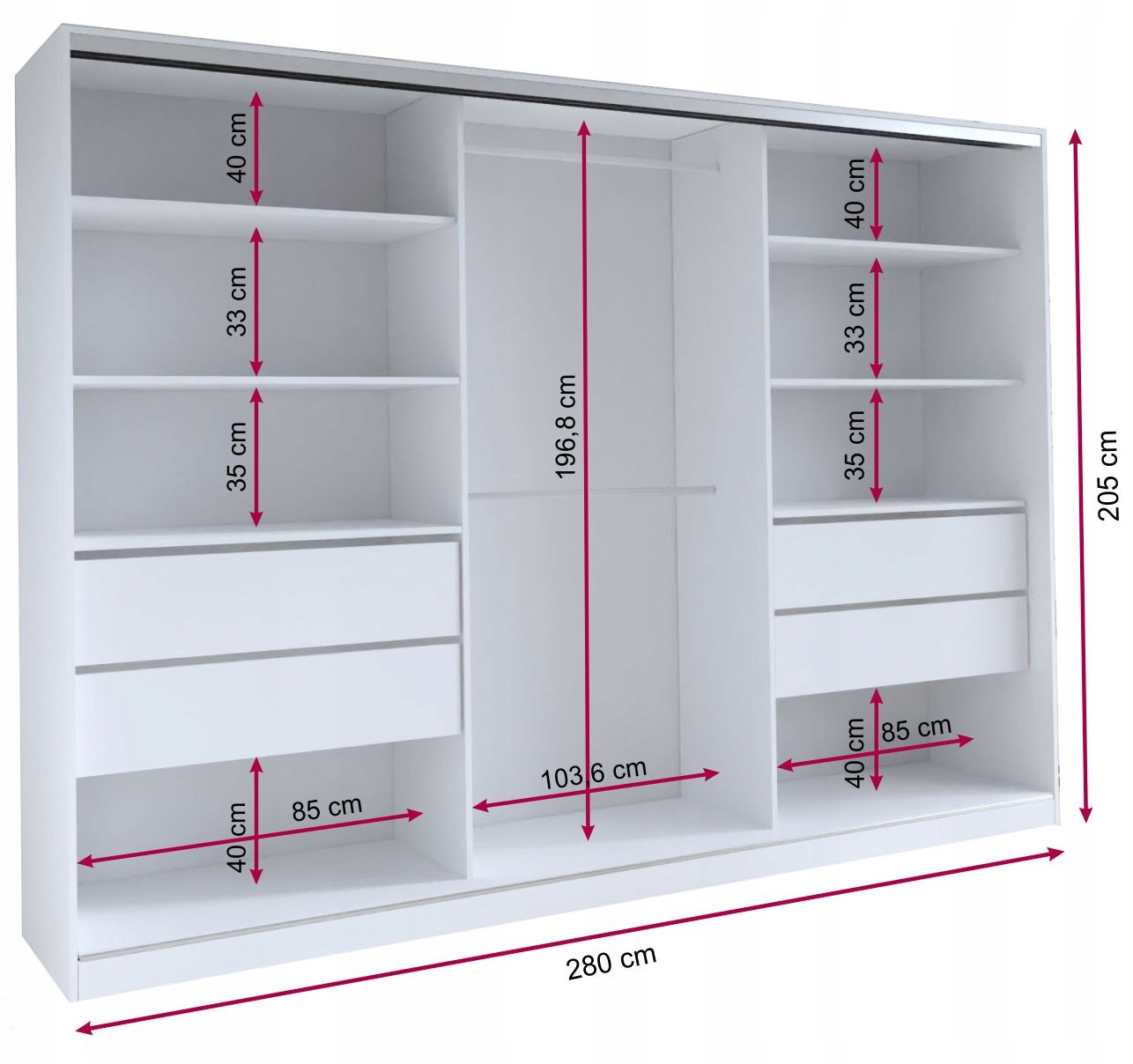 Biała szafa przesuwna z lustrem 280 cm połysk LOFT Marka BroMARKT