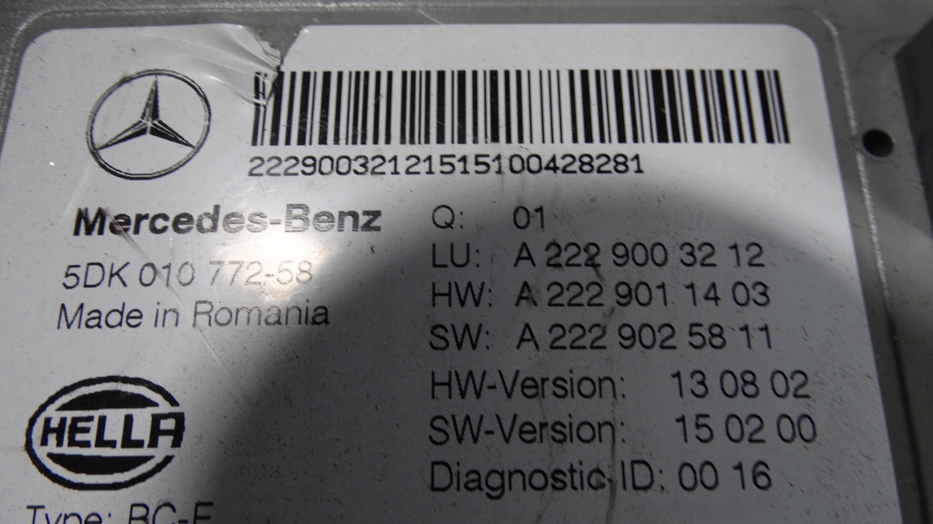 IDEALNY module control unit SAM MERCEDES W222 W217 1 9