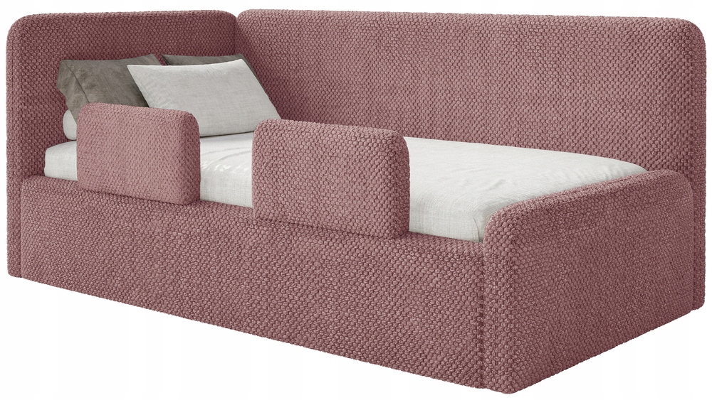 Postel pro mláděž 90x200 cm Fanklo růžová plyšová matrace s levými zábranami
