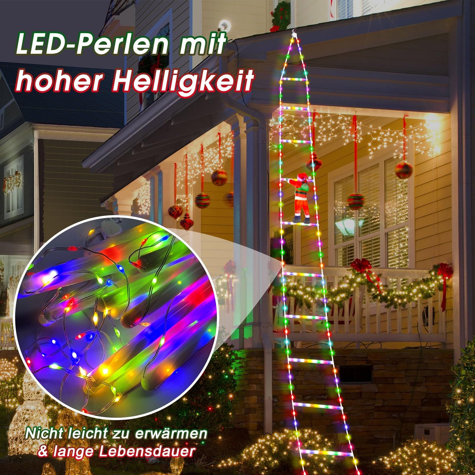 MILFECH Dekoracja Świetlna Świąteczna Drabina Z Mikołajem Lampki Rgb — miniatura 4