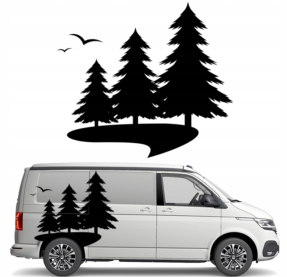 Samolepka Grafika na karavan Las Forest Ptáci Příroda Camping 99x101