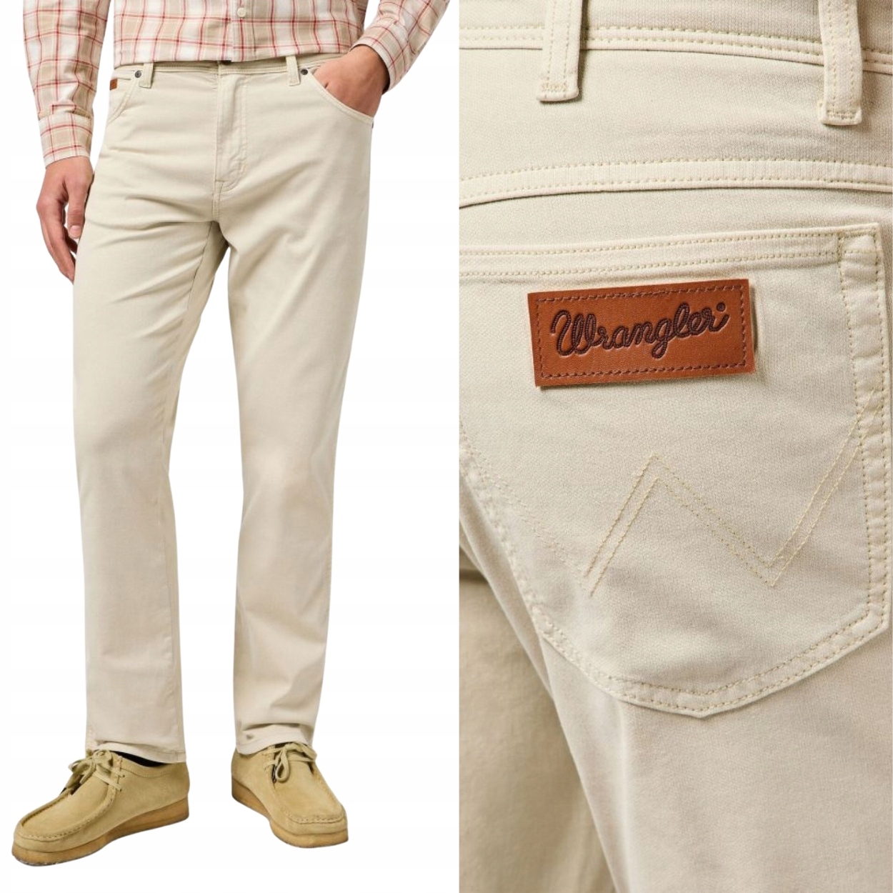 Wrangler Texas Pelican klasické béžové jednoduché látkové kalhoty W33 L32