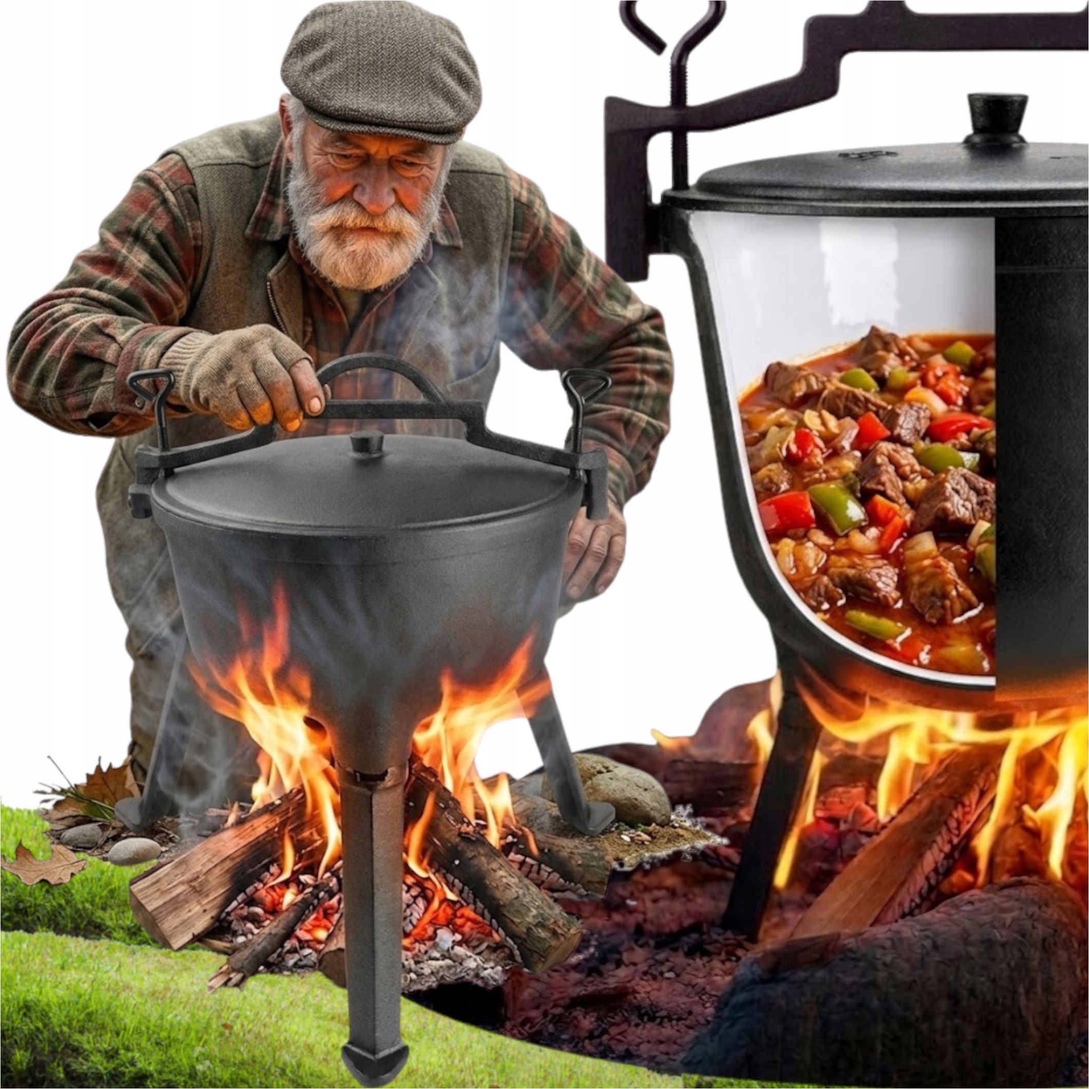 Litinový Smaltovaný Kotlík 9 Kg Na Ohnisko Nohy, Víko, Sada Na Gril