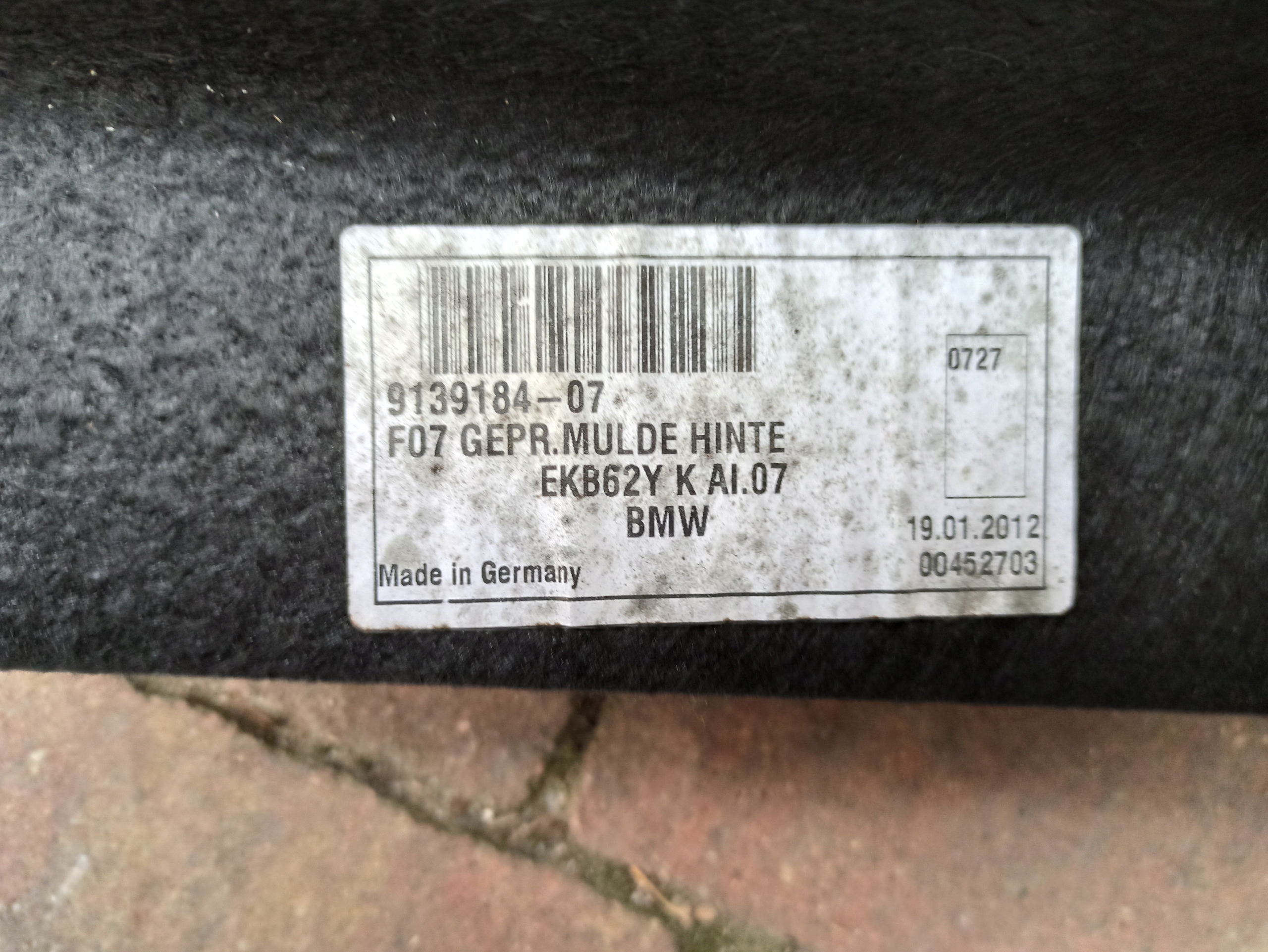 passenger compartment floor boot BMW 5 GT F07
