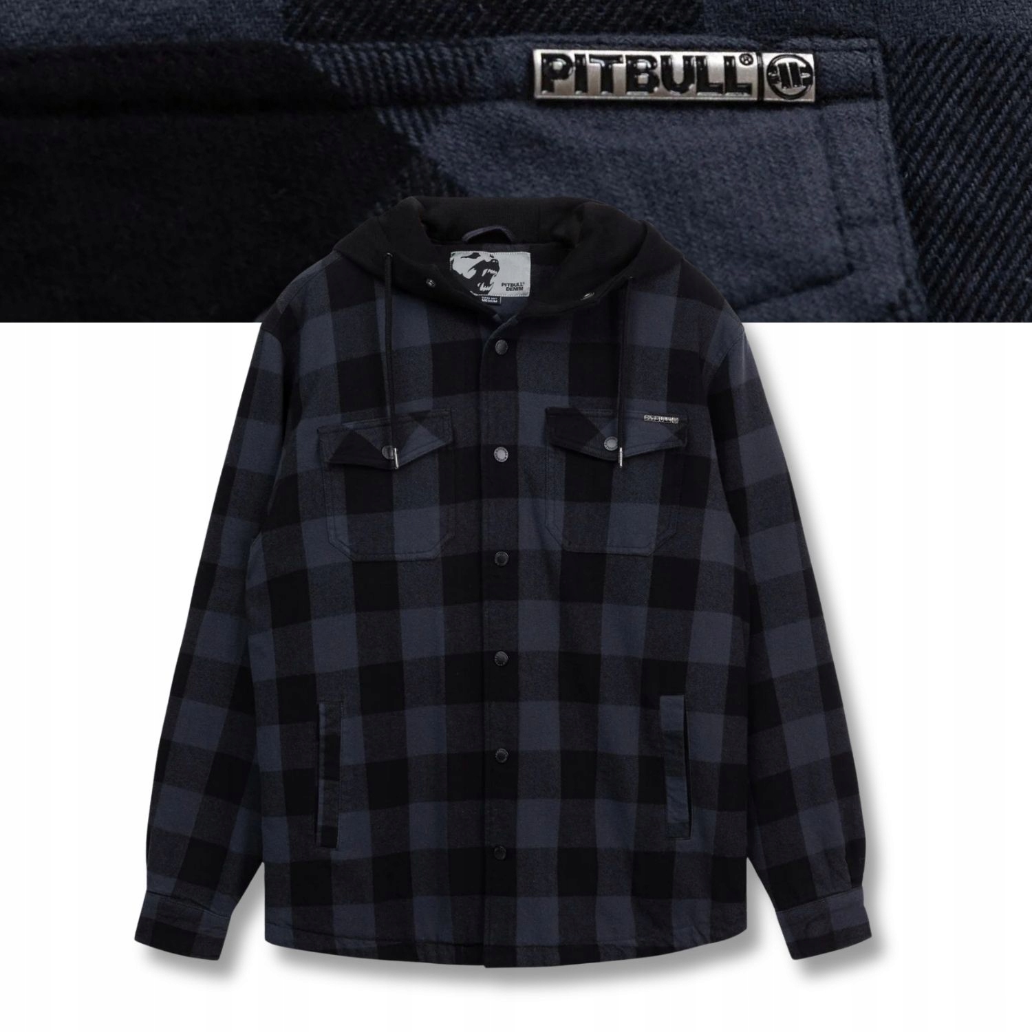 Pánská bavlněná flanelová bunda Pitbull s kapucí s kapucí, přechodová