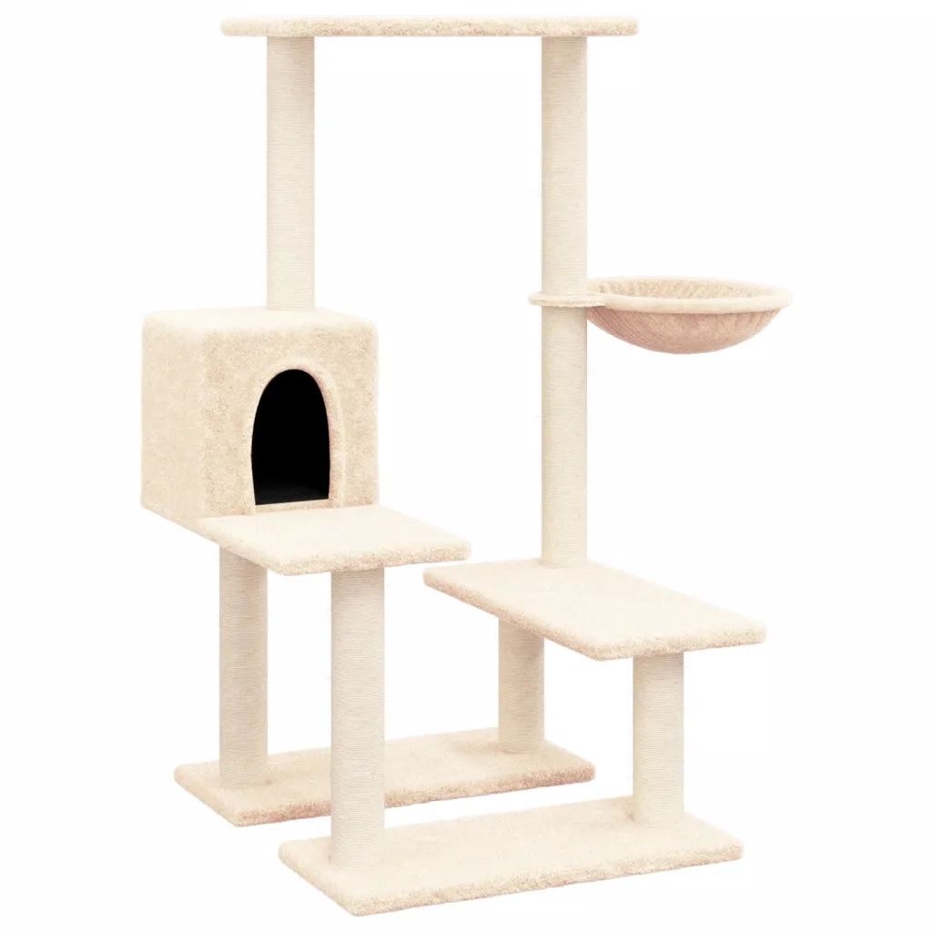Levně Škrabadlo pro kočky se sisalovými sloupky, krémové, 94,5 cm