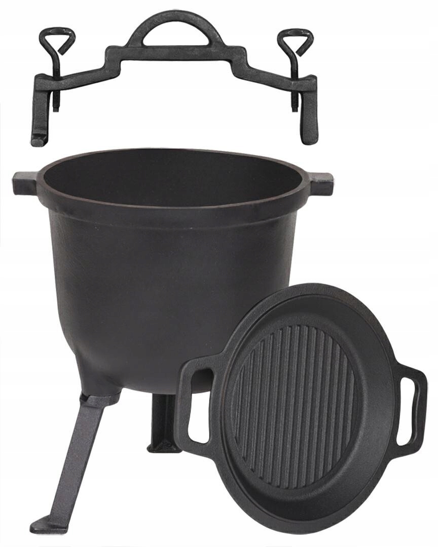 Kociołek ŻELIWNY Rossner 8 l CZARNY GRILL-PATELNIA