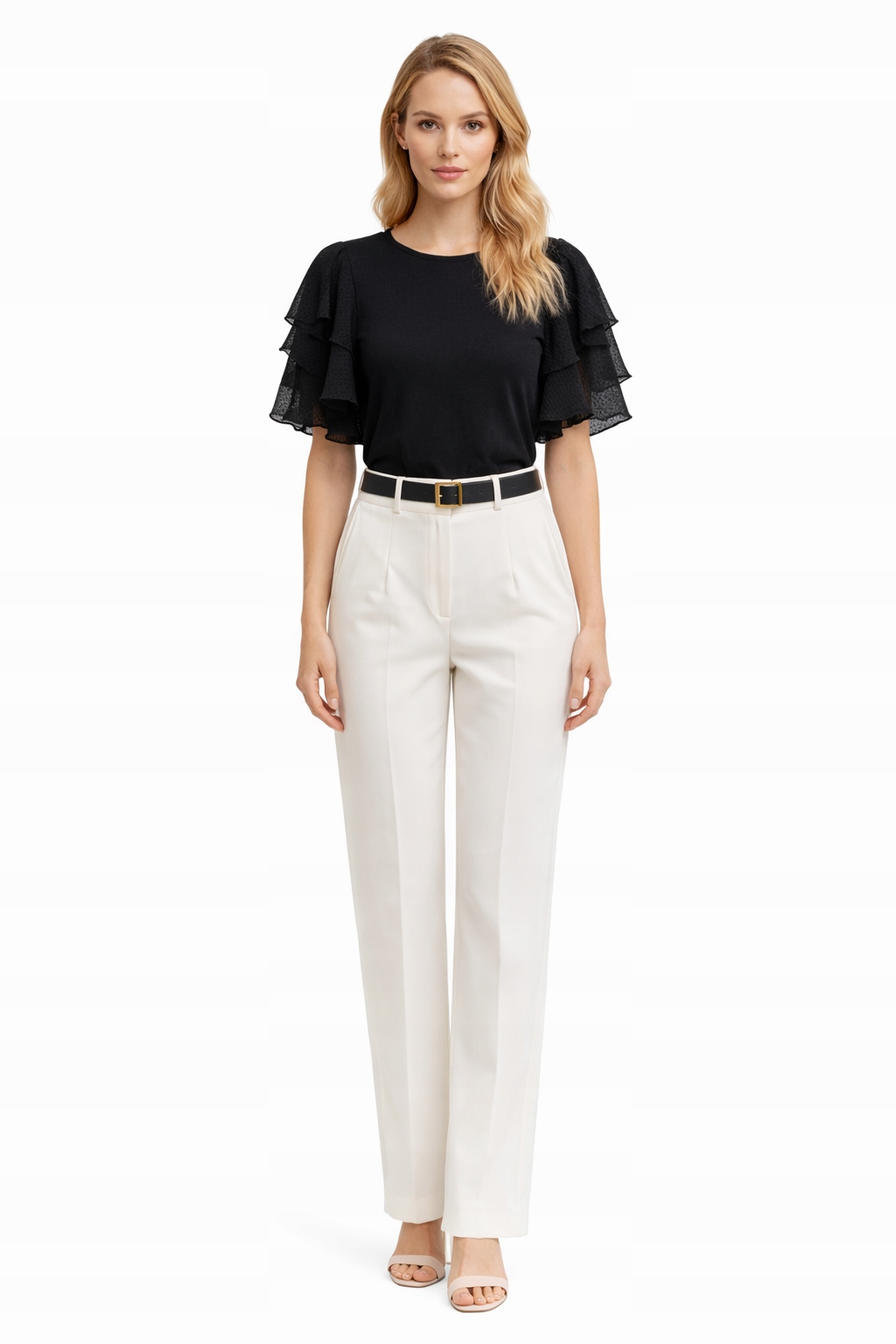 Bílé Rovné Kalhoty S Vysokým Pasem I3A