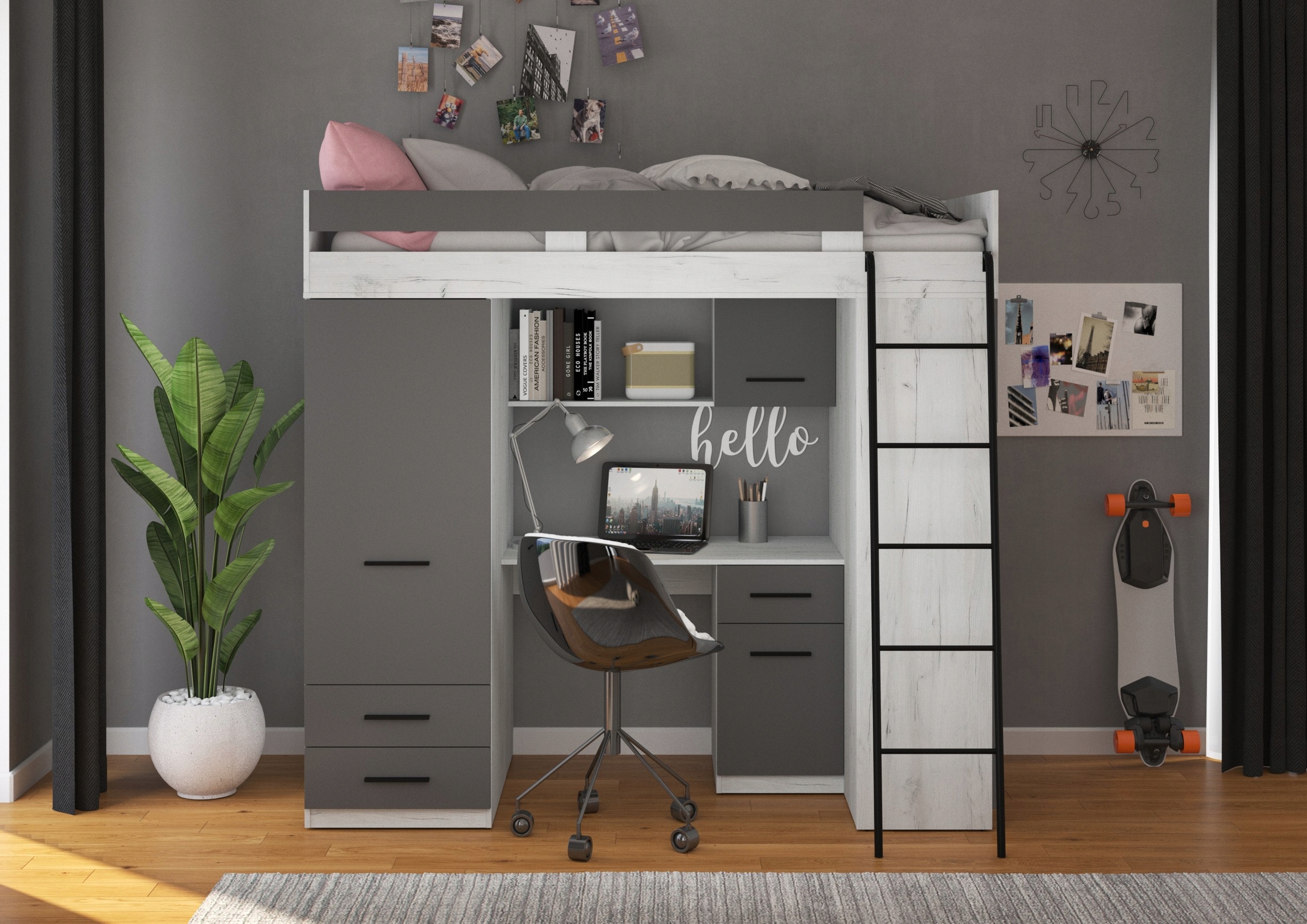 VELVE P antresola bez mat. craft biały / grafit Marka Meble4home