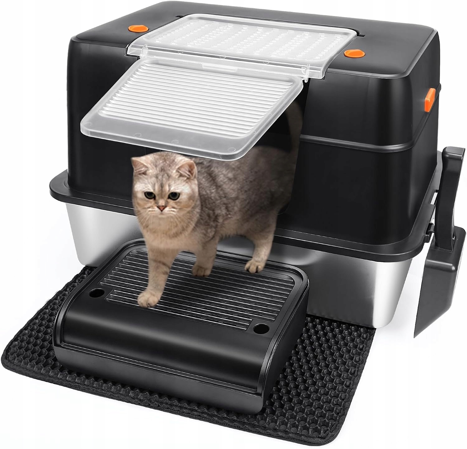 Levně Uzavřená toaleta pro kočky z z nerezové oceli s lopatkou a podložkou