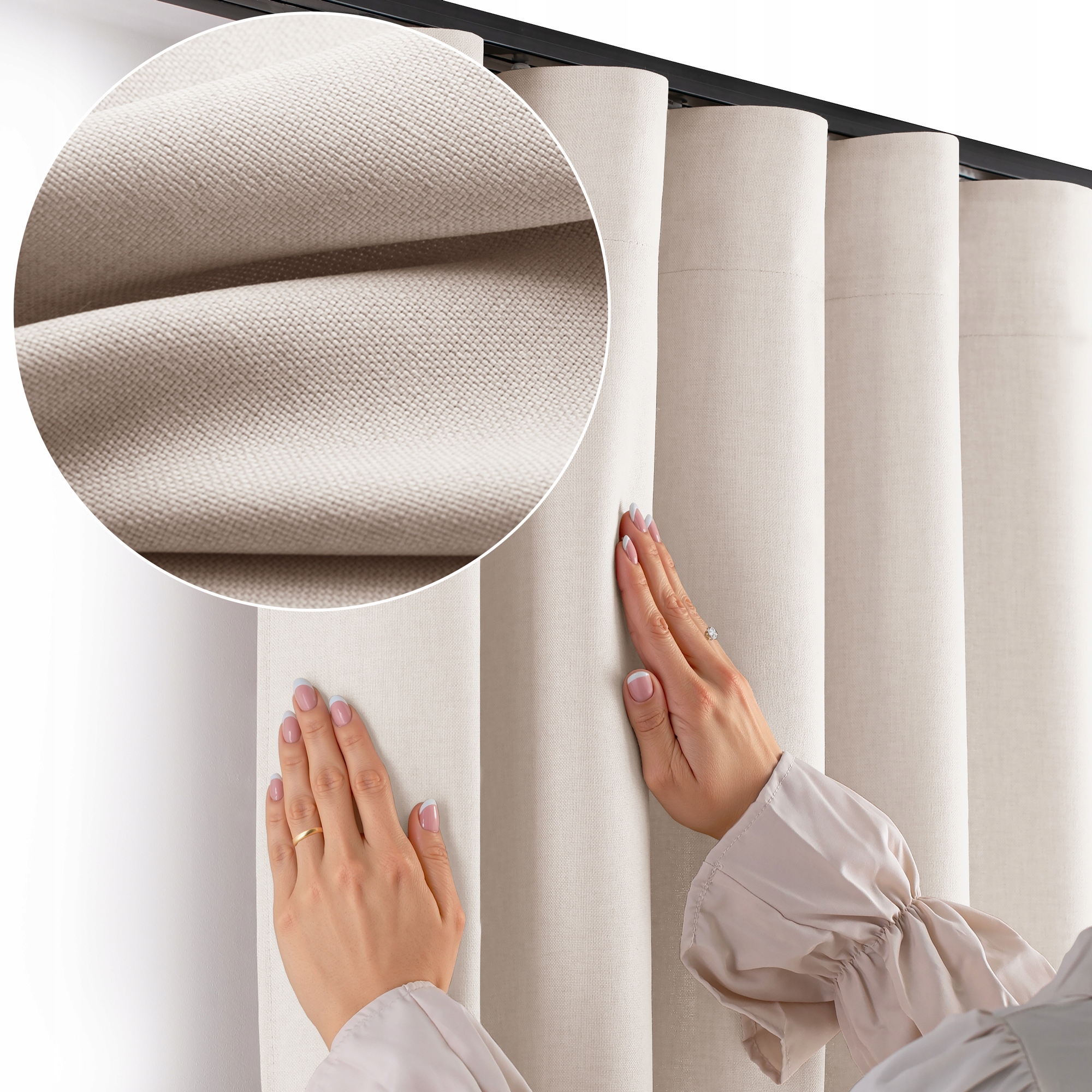 Filumi Závěs struktura len páska wave kuchyně Teplá Béžová 140x300