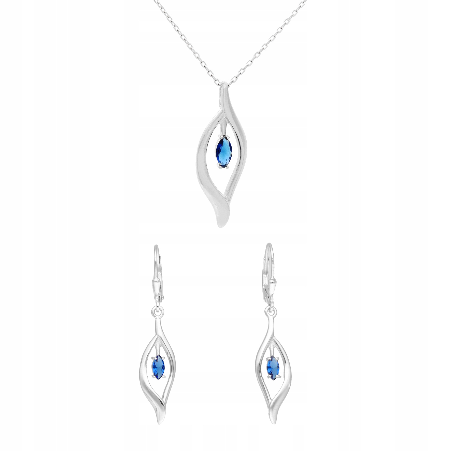 Komplet se safírovými zirkony a slzami stříbro