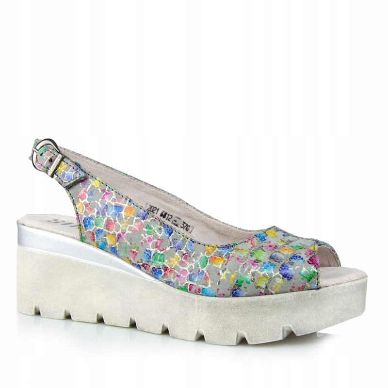 

Simen 06812 Sandały Koturn Skóra Szare Kolor MIX