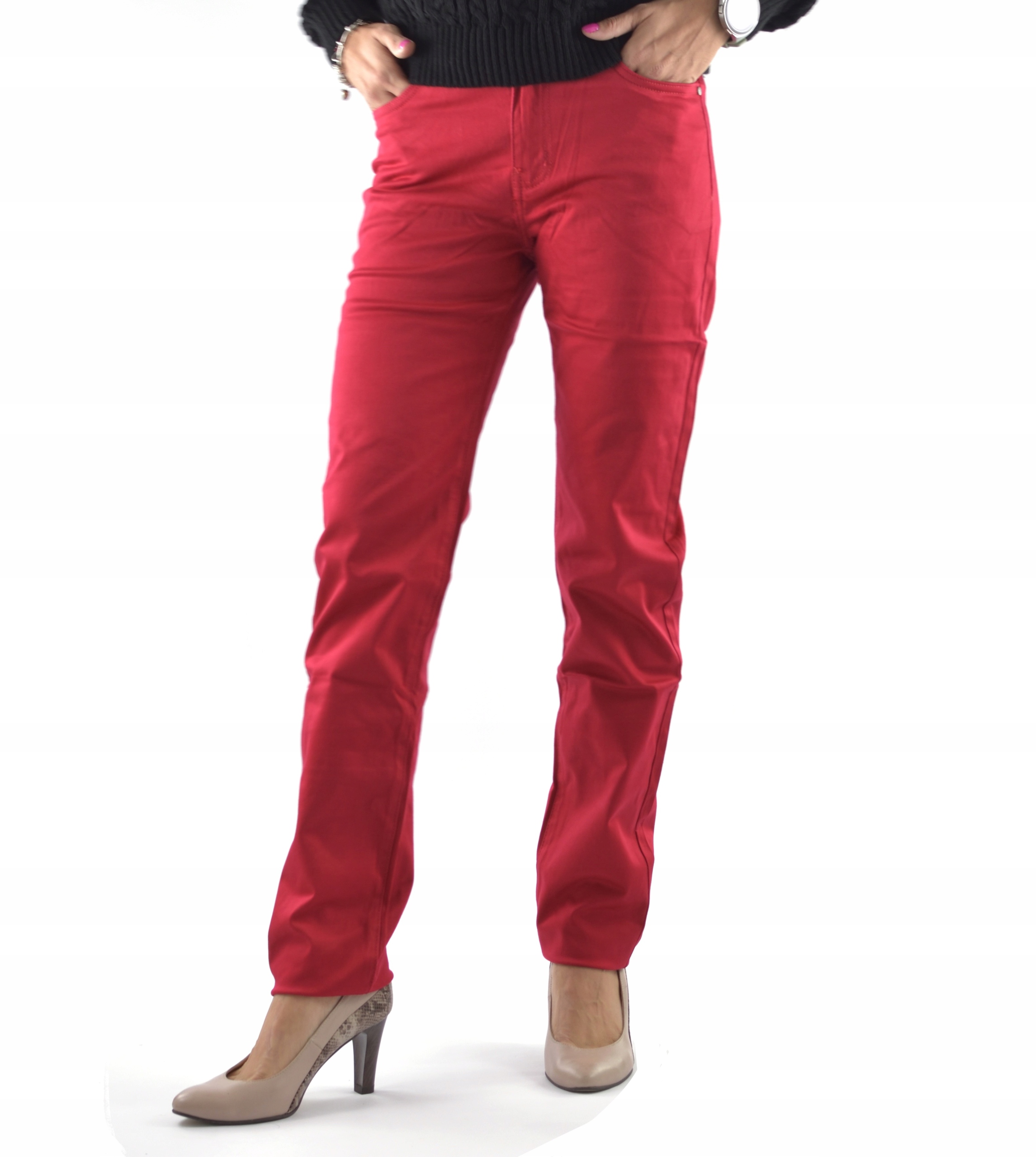 

Spodnie Jeansowe Czerwone Prosta Nogawka r. 30