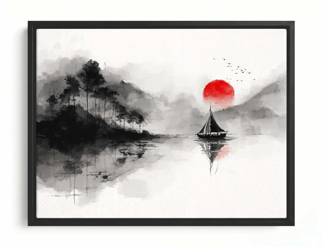 Obraz Rám American Box Orientální Krajina Akvarel Japonsko Umění 80x60