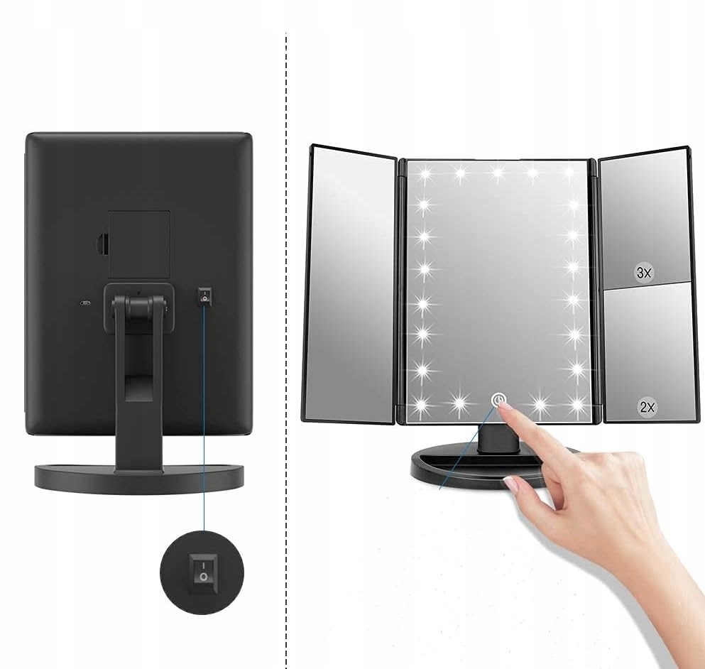 LUSTERKO KOSMETYCZNE PODŚWIETLANE DO MAKIJAŻU SKŁADANE LED 22 DIOD o Marka inna marka