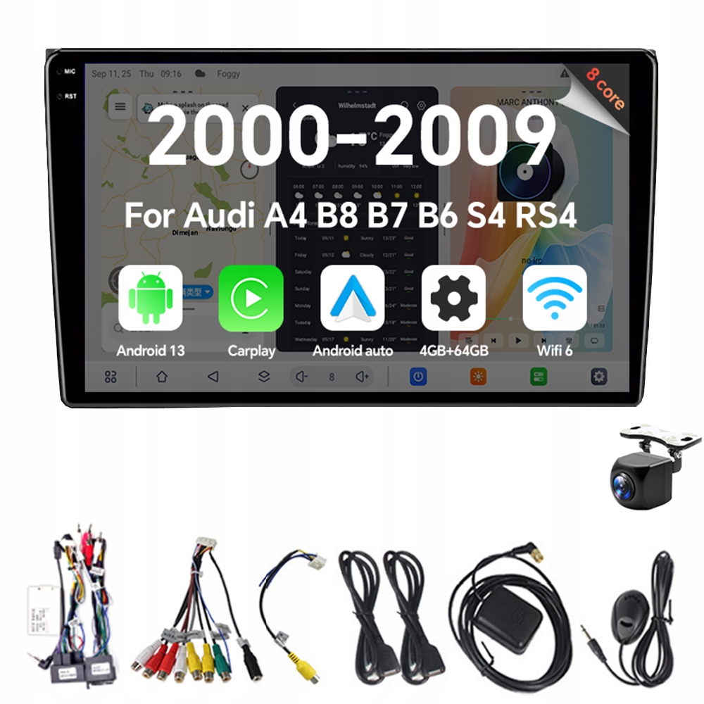 2Din autorádio Android pro Audi A4 B8 B7 B6 S4 RS4 2000-2009 Carplay 4G 64G