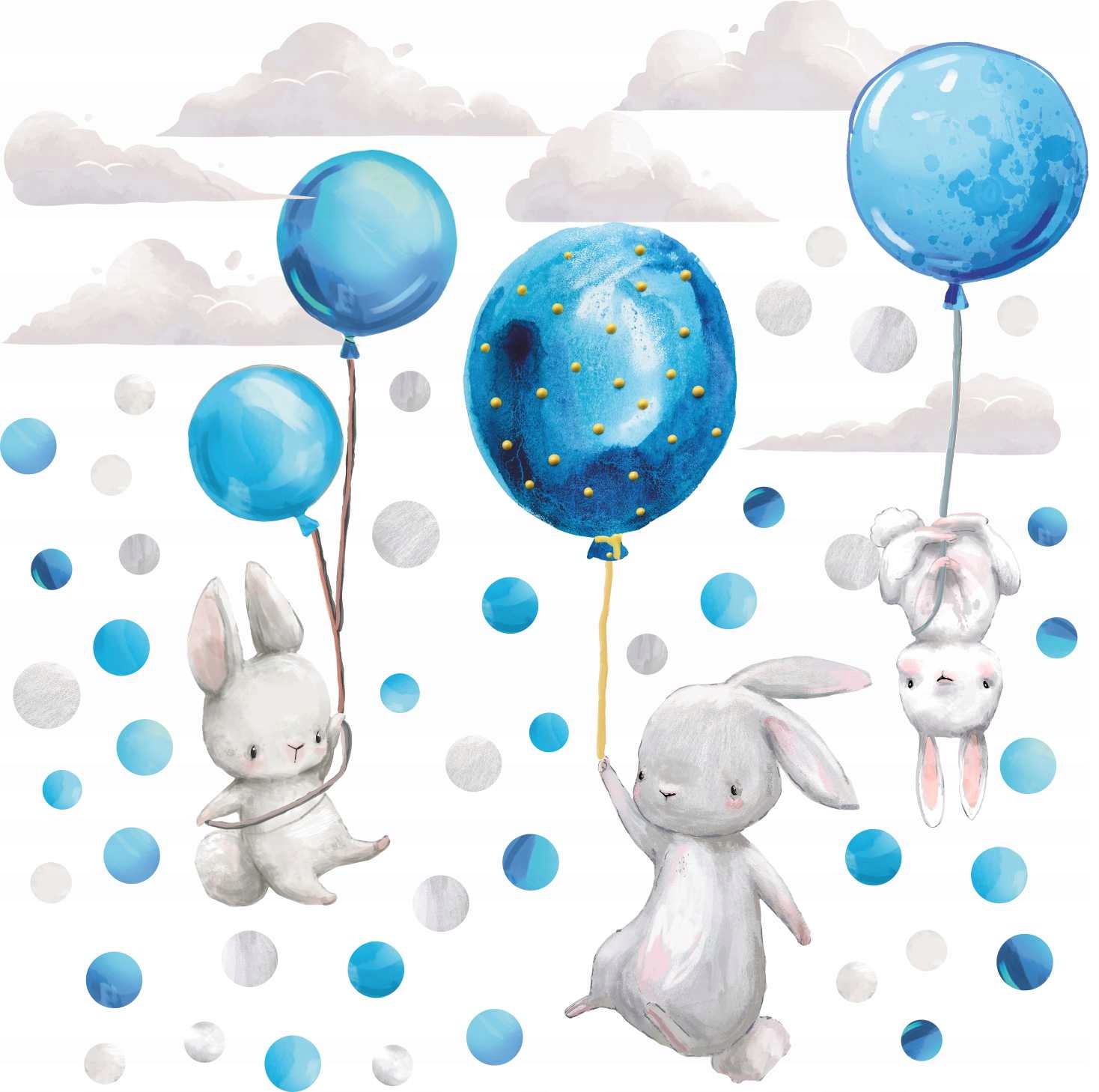 

Naklejki na ścianę Króliczki I Balony Niebieskie