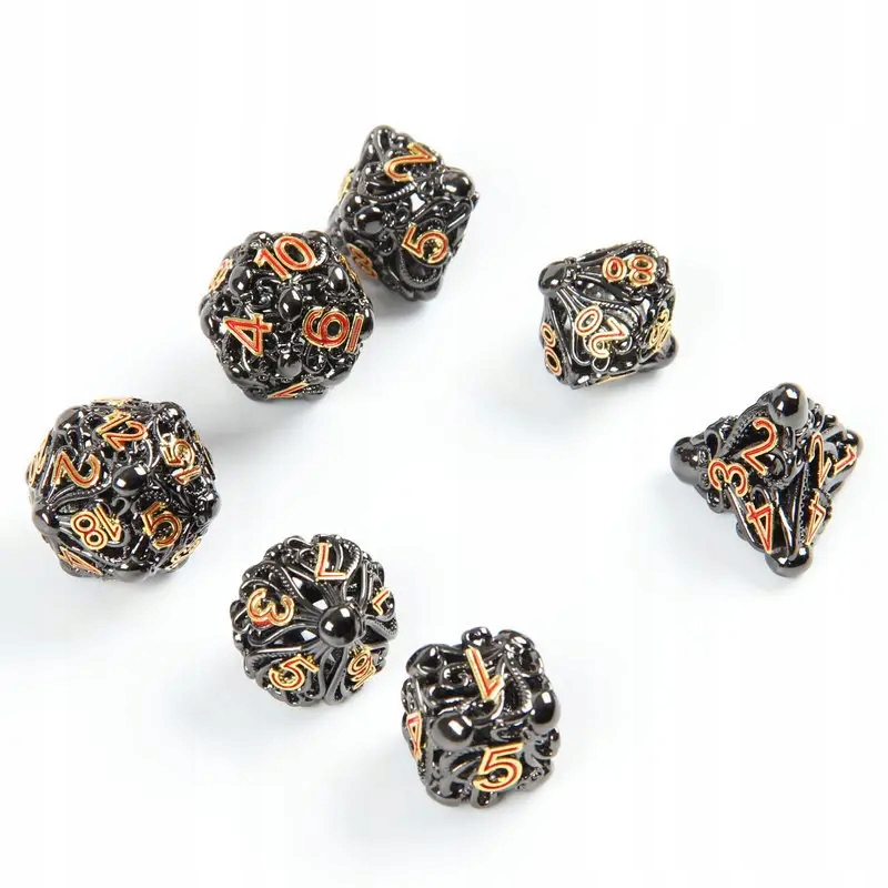 MORSKI POTWÓR ZESTAW 7 METALOWYCH KOŚCI RPG Liczba ścian 4 6 8 10 12 20