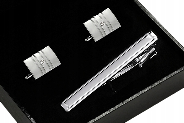 KOMPLET SPINEK +PUDEŁKO Metalowe Spinki do Mankietów Spinka do Krawata ks12 Materiał mosiądz