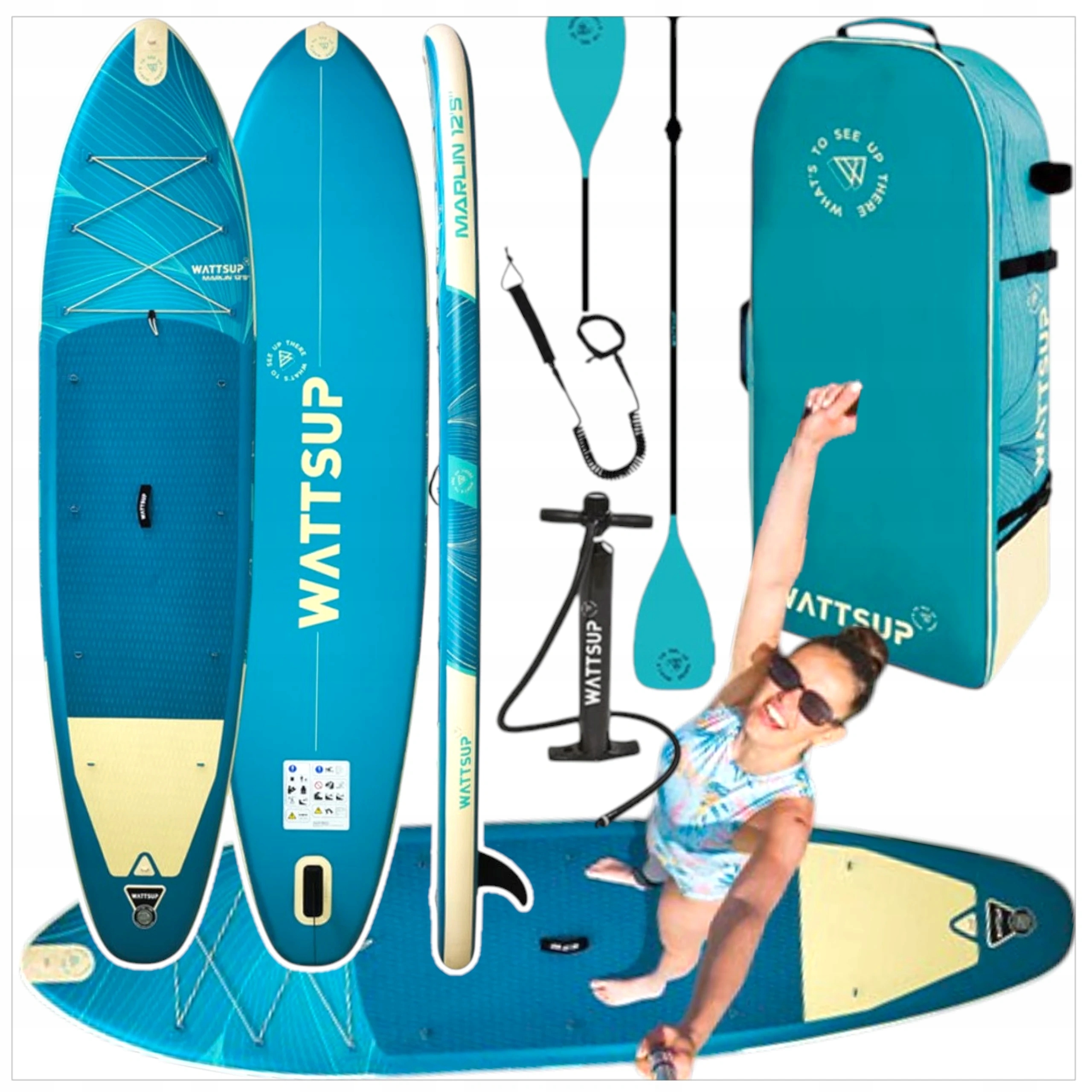 Deska Sup Wattsup 378cm Marlin 12,5 Kajak 4V1 Pádlo Pumpa Taška Smyčka