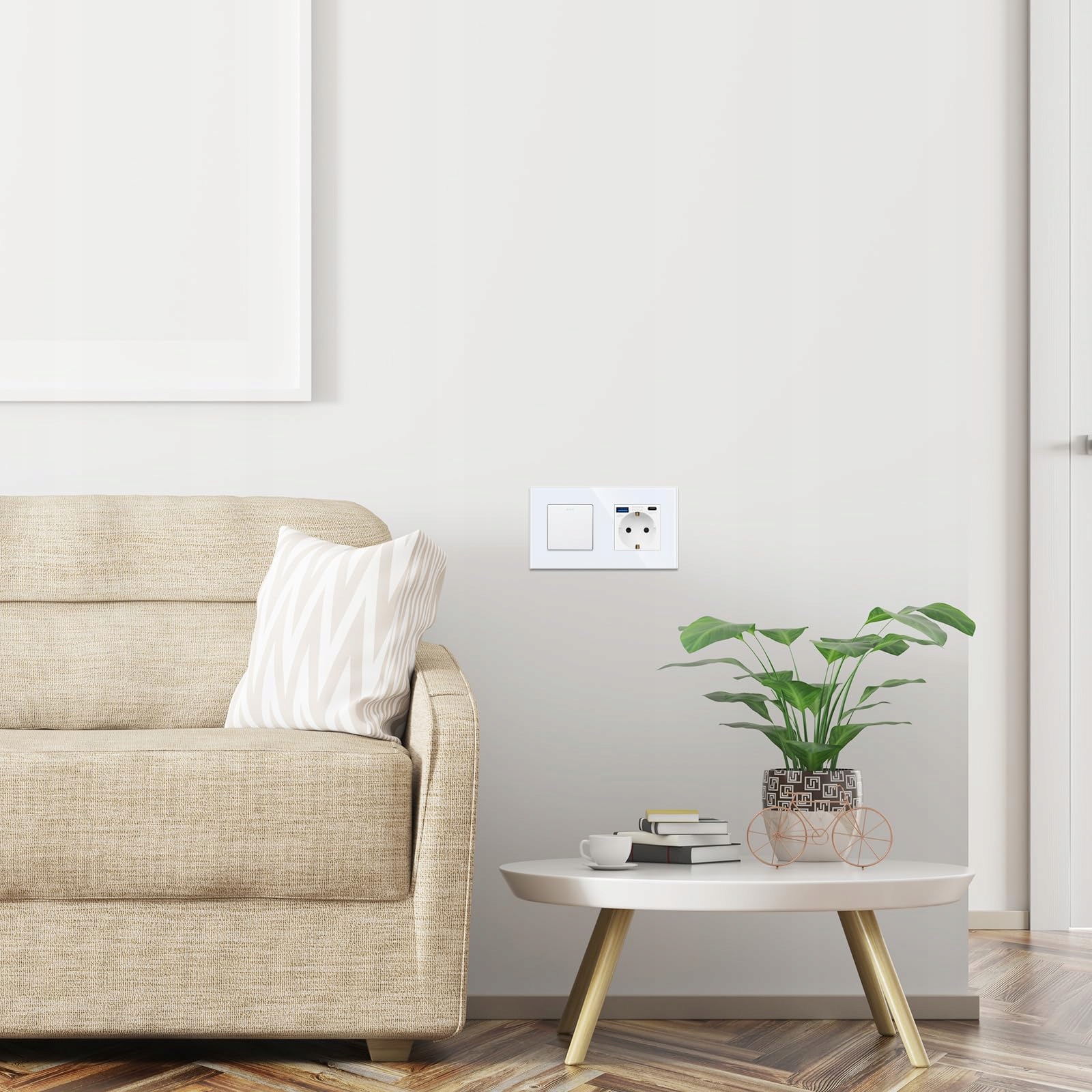 JIMEIDA Włącznik Światła z Gniazdem USB Biały USB A i C 3.1A Nowoczesny — miniatura 5