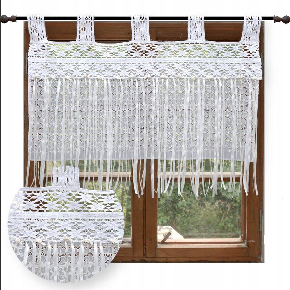 Dvouvrstvá Záclona Krajková Závist Shabby Chic s Růžičkami 60x30 cm