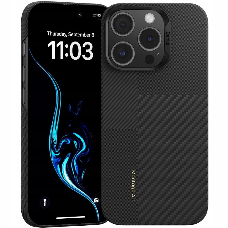 Pouzdro Benks pro iPhone 16 Pro Max s MagSafe, karbonovým kevlarovým pouzdrem Montage Armor Air