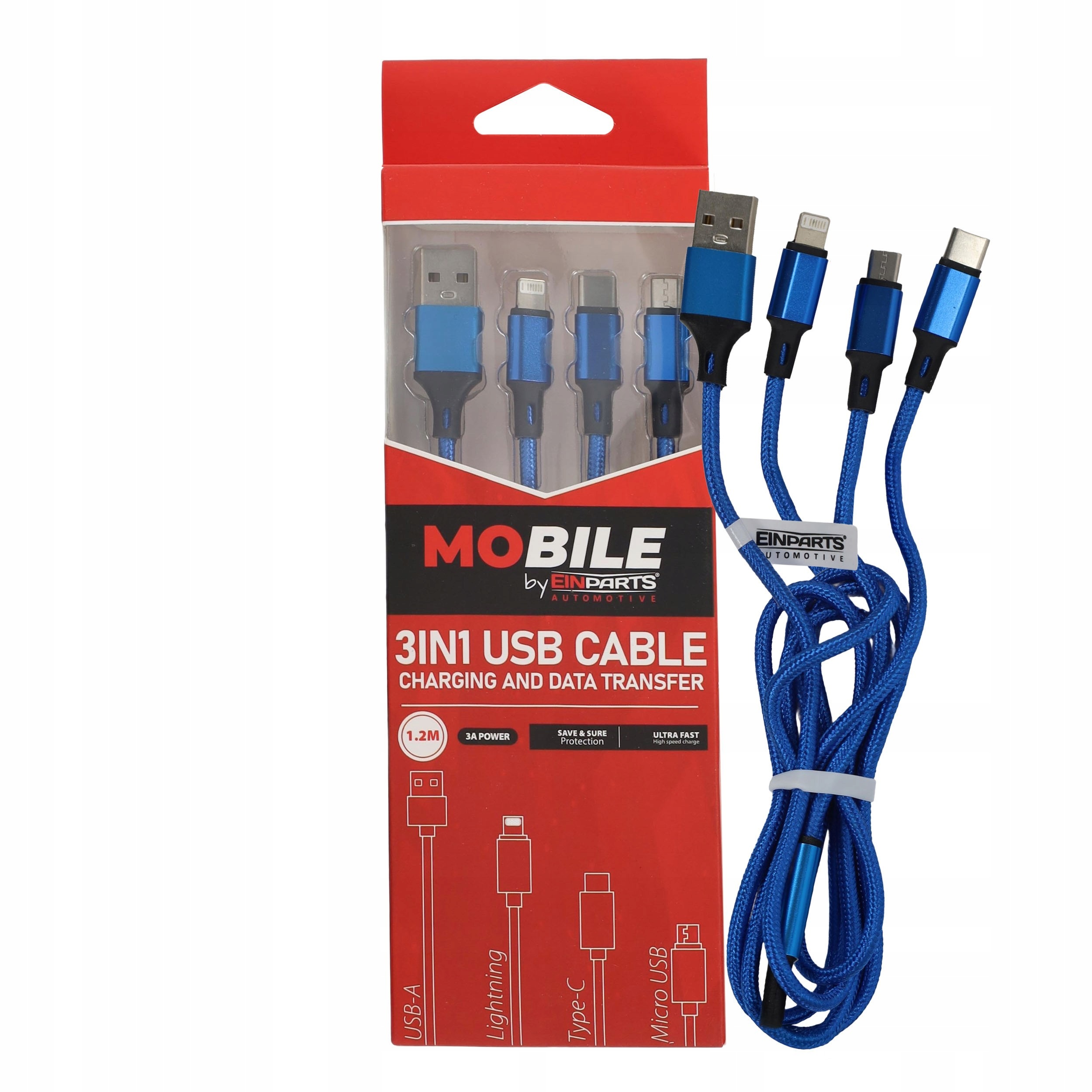Kabel 3w1 Usb-c micro Usb Lightning 1,2 m niebieski EPMOB11