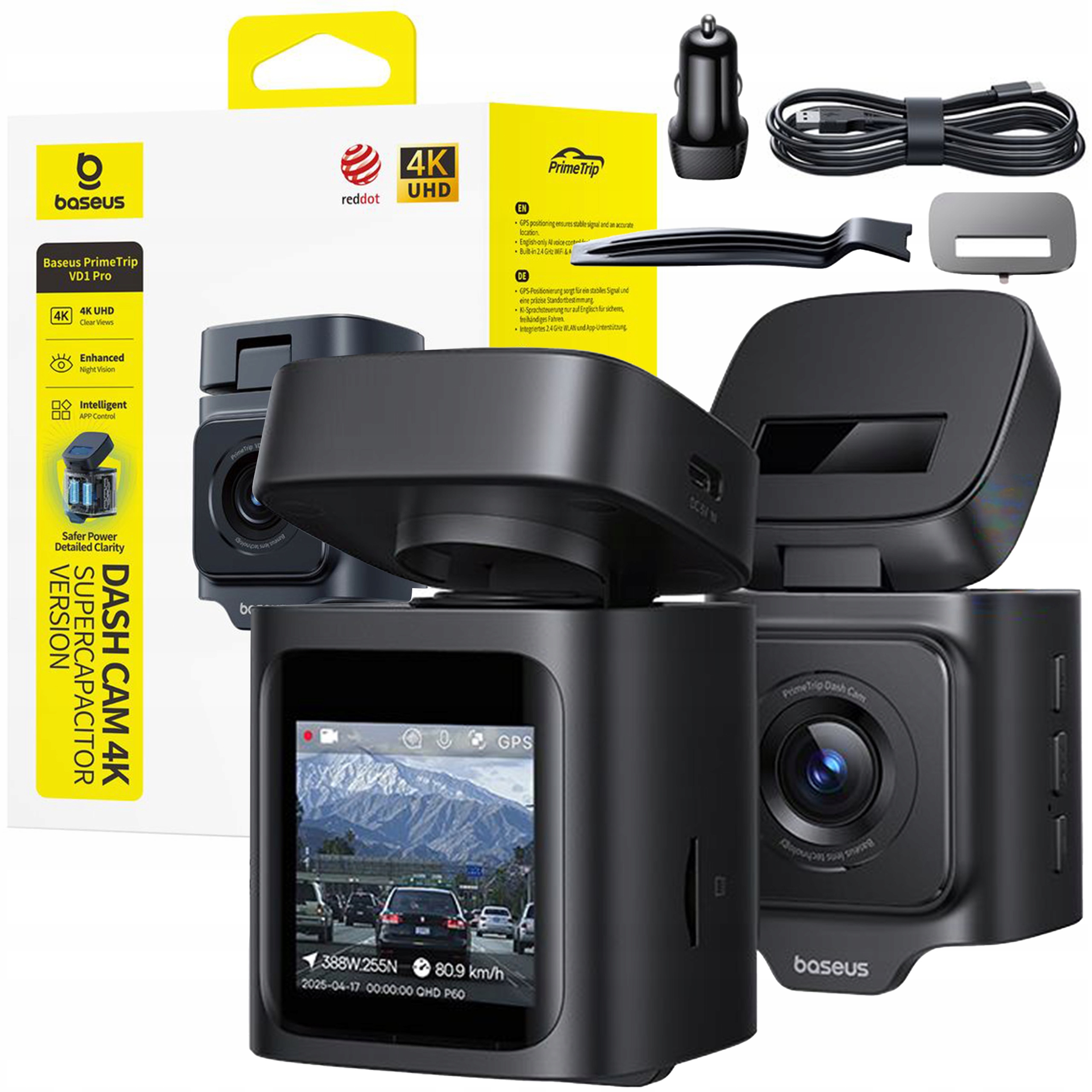 Auto Videorekordér Baseus Wifi Autokamera Gps Predná 4K