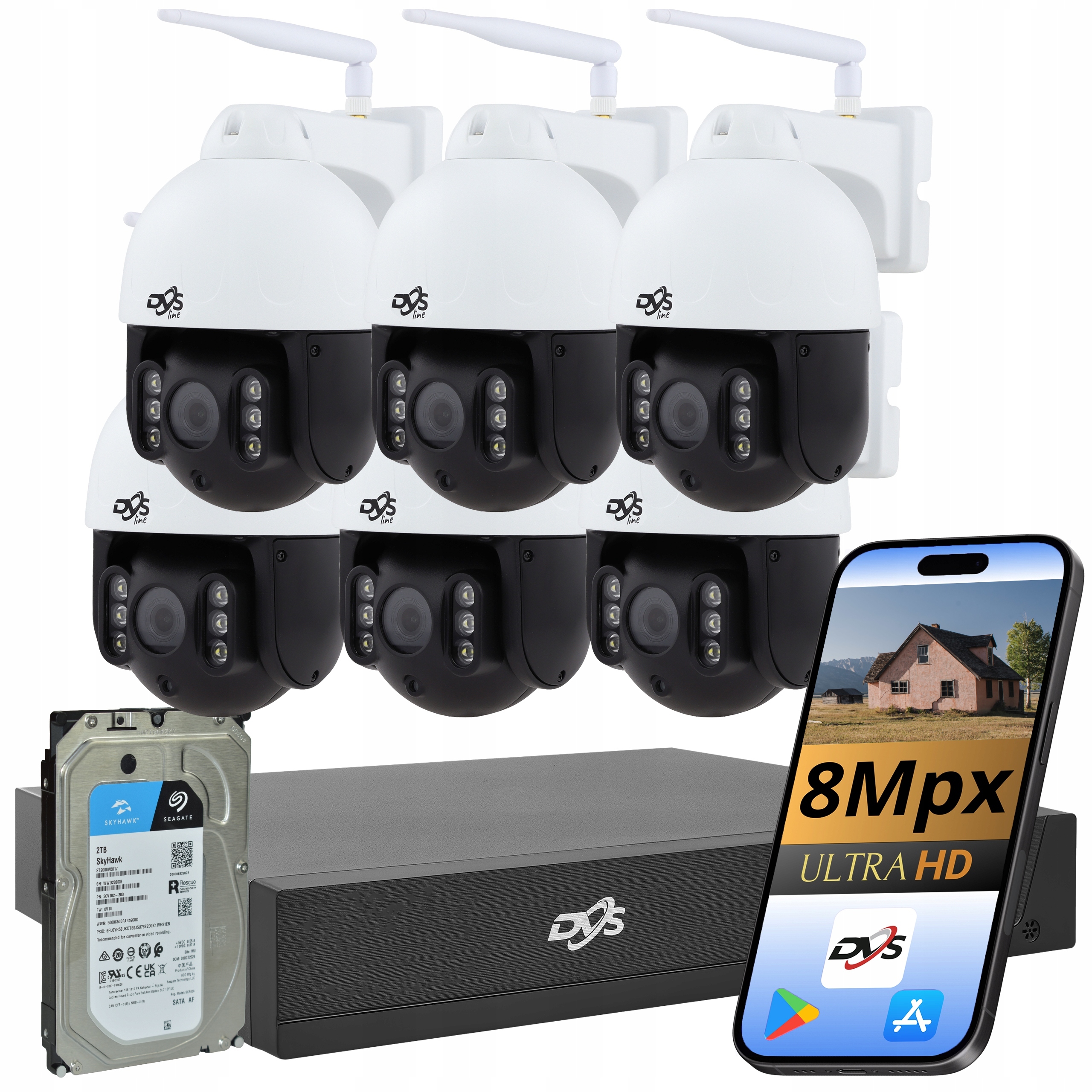 Sada 6 Kamer Wifi Bezdrátové Otočné Kamery Monitorovací 8Mpx Disk 2TB