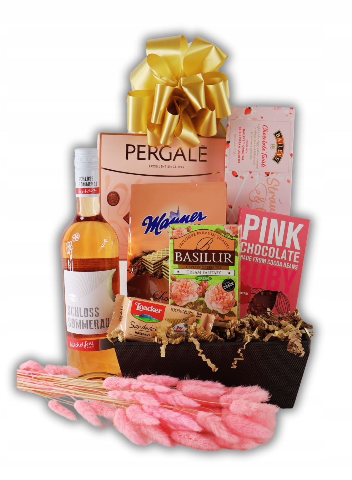 Levně Dárkový koš Flamingo s nealkoholickým vínem Dárek pro babiččinu maminku