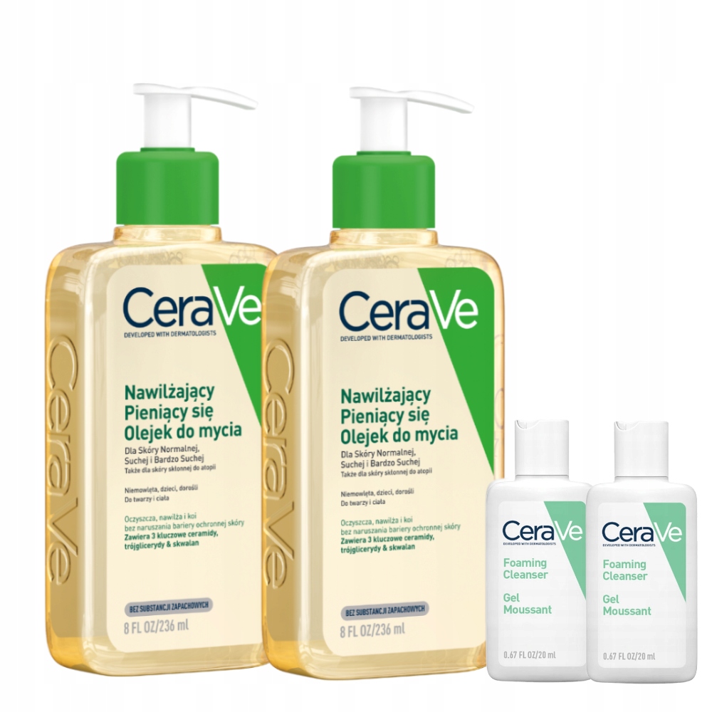 CeraVe Nawilżający Pieniący Się Olejek Do Mycia 236ml Do Twarzy i Ciała x2
