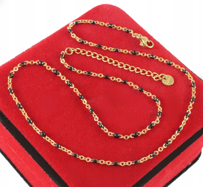 

Naszyjnik Łańcuszek Złoty Czarne Kulki Stal