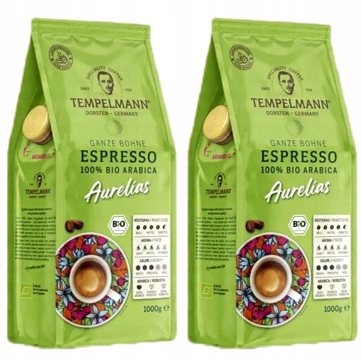 Kawa ziarnista Tempelmann Aurelias 100% Arabica Espresso Bio 2x1kg