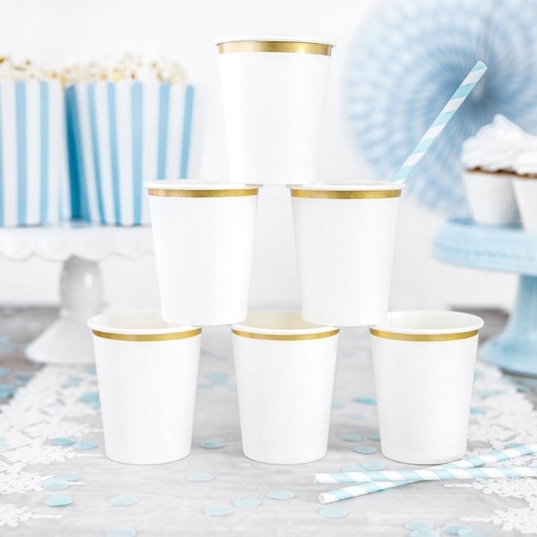 Kubeczki białe ze złotem 260ml 6szt komunia Kolor biały