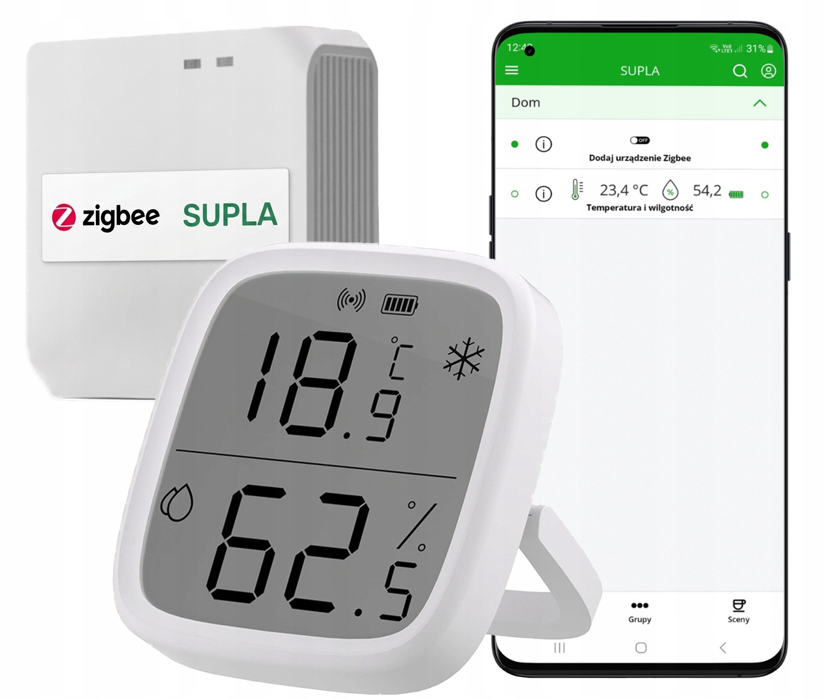 Brána Zigbee Centrala +1x Senzor Teploty A Vlhkosti SNZB-02D Supla