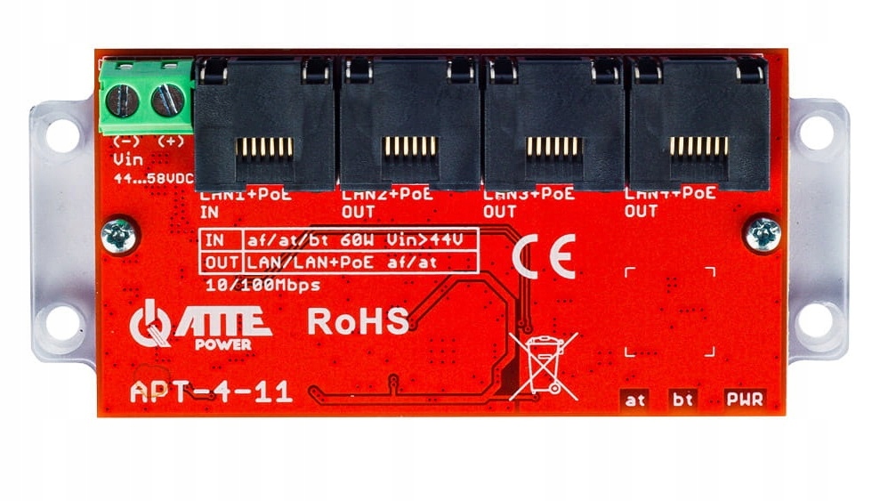 Switch APT-4-11 Extender PoE 4 porty Switch 10/100 Atte napájanie z PoE