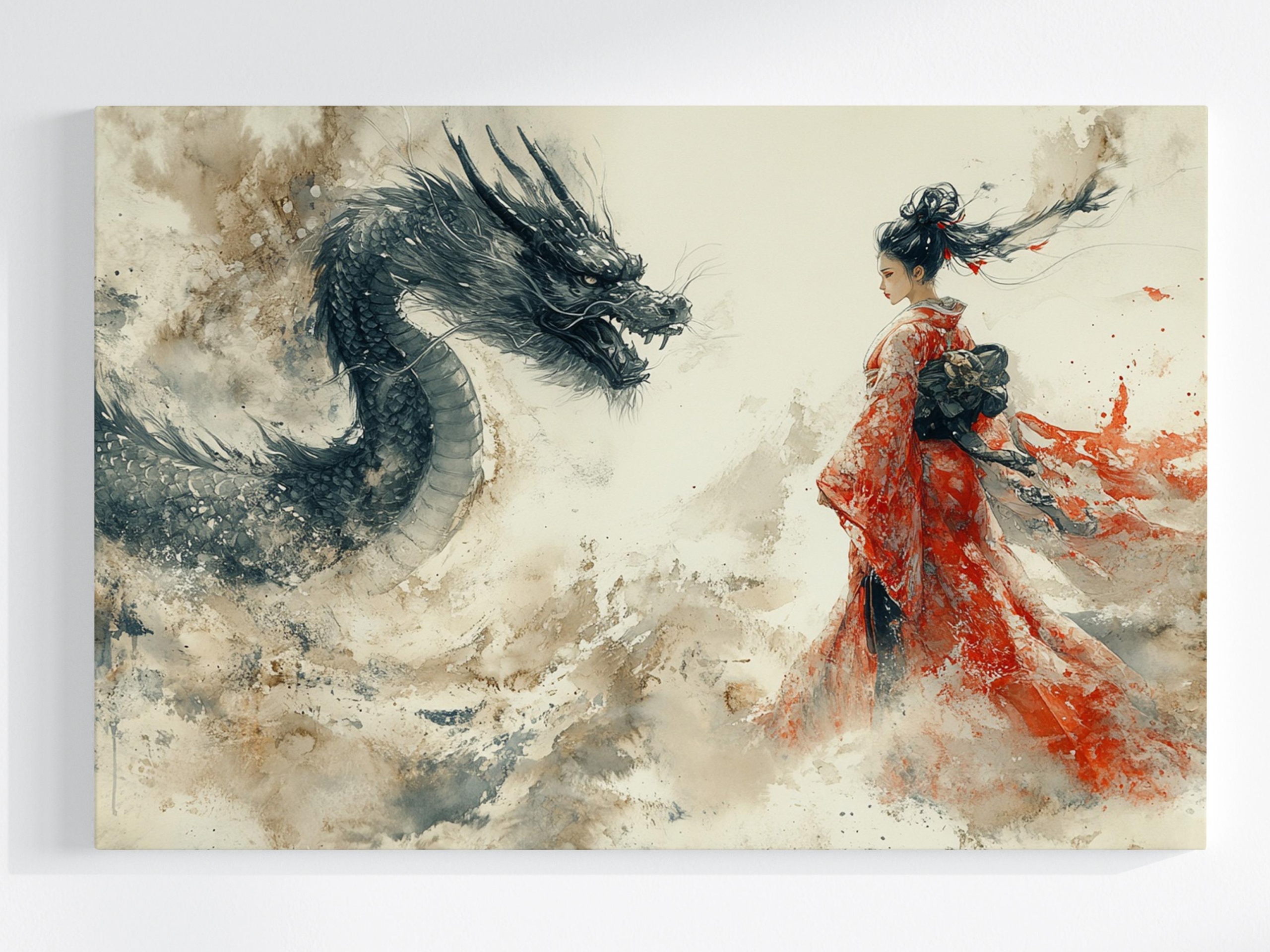 Obraz Na Plátně Canvas Japonsko Asie Fantasy Bojovnice Drak Gejša 120x80
