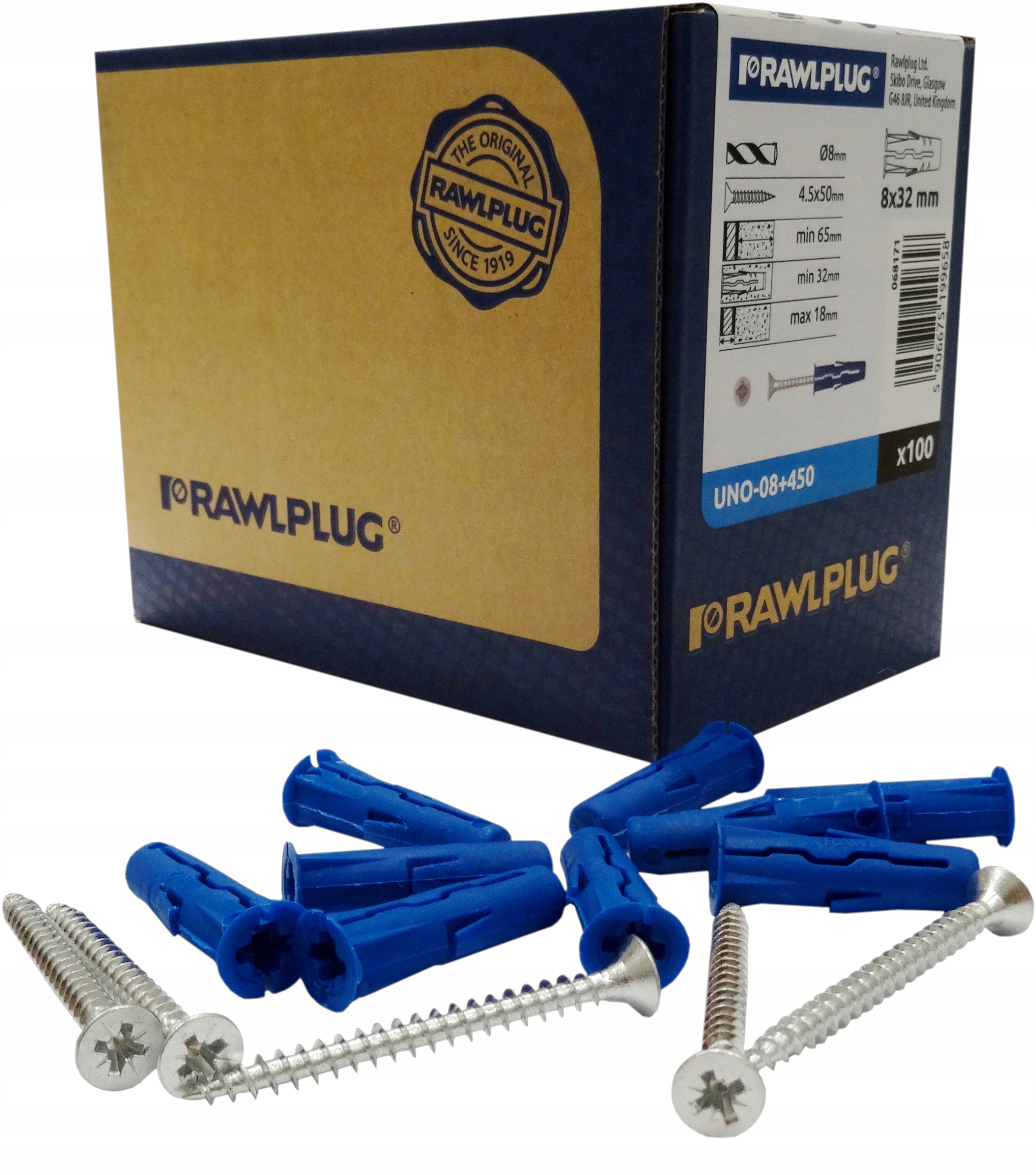 

Kołek uniwersalny Uno 8x32 z wkrętem 4,5x50 100szt